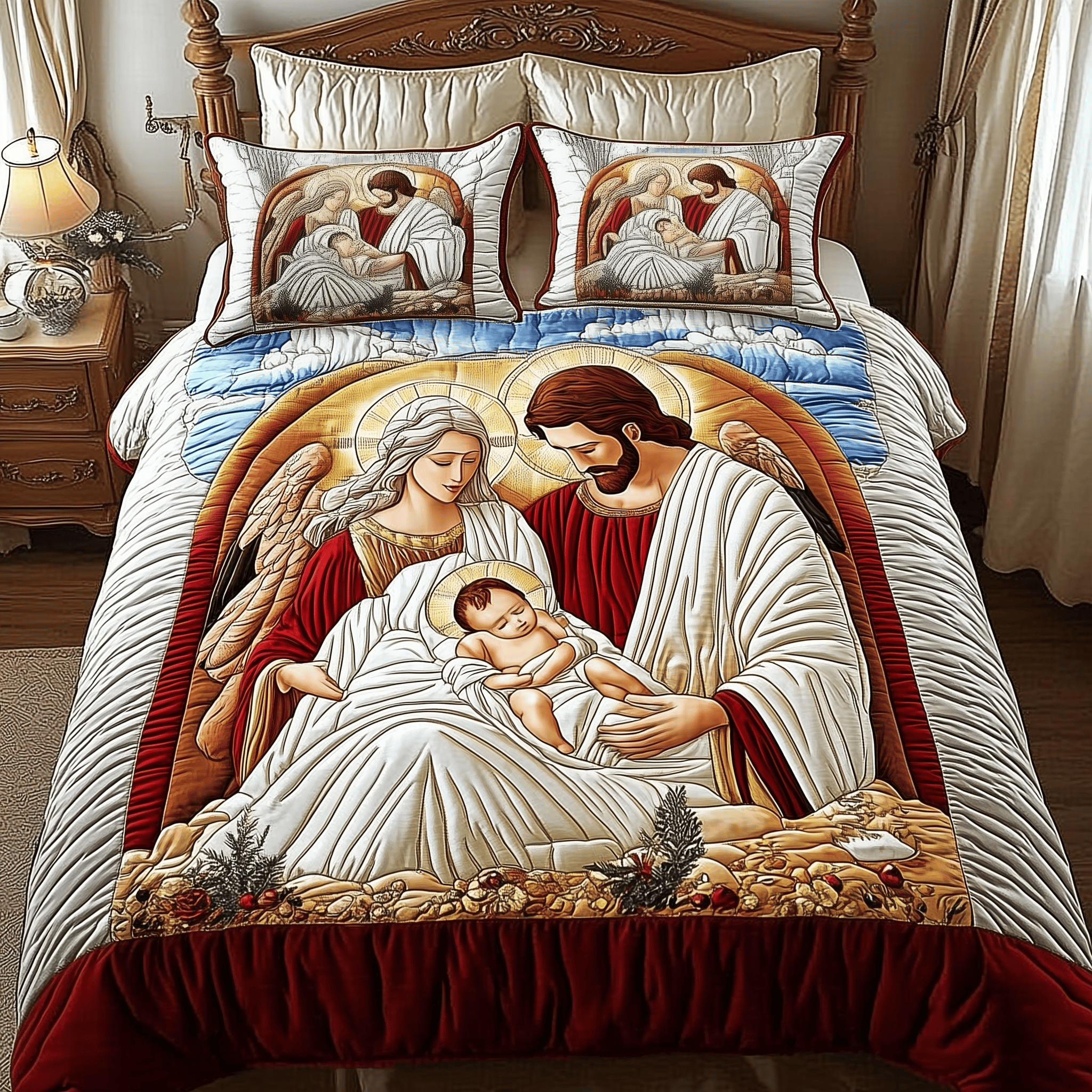 Nativity Scene Quilted Bedding Set Xmas Bedding Set Romantic Christmas Gifts