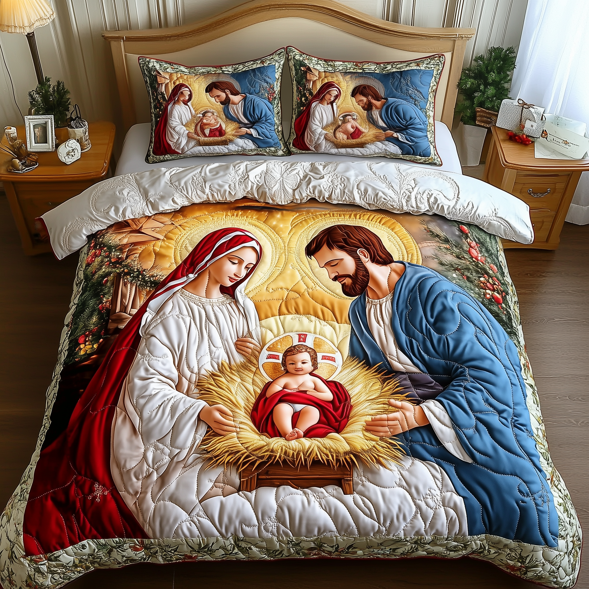 Nativity Scene Quilted Bedding Set Xmas Bedding Set Unique Christmas Gifts For Parents