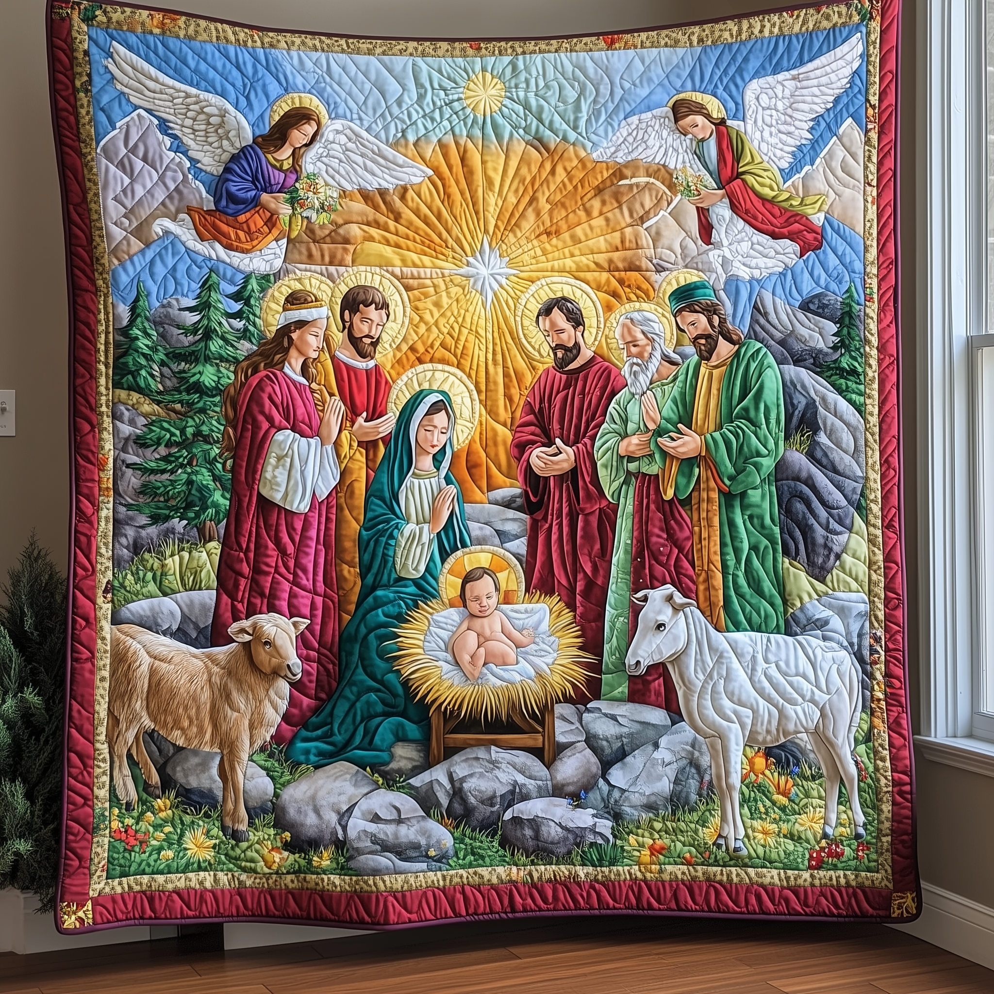 Nativity Scene Quilted Blanket Christmas Throw Blanket Christmas Gifts For Mom