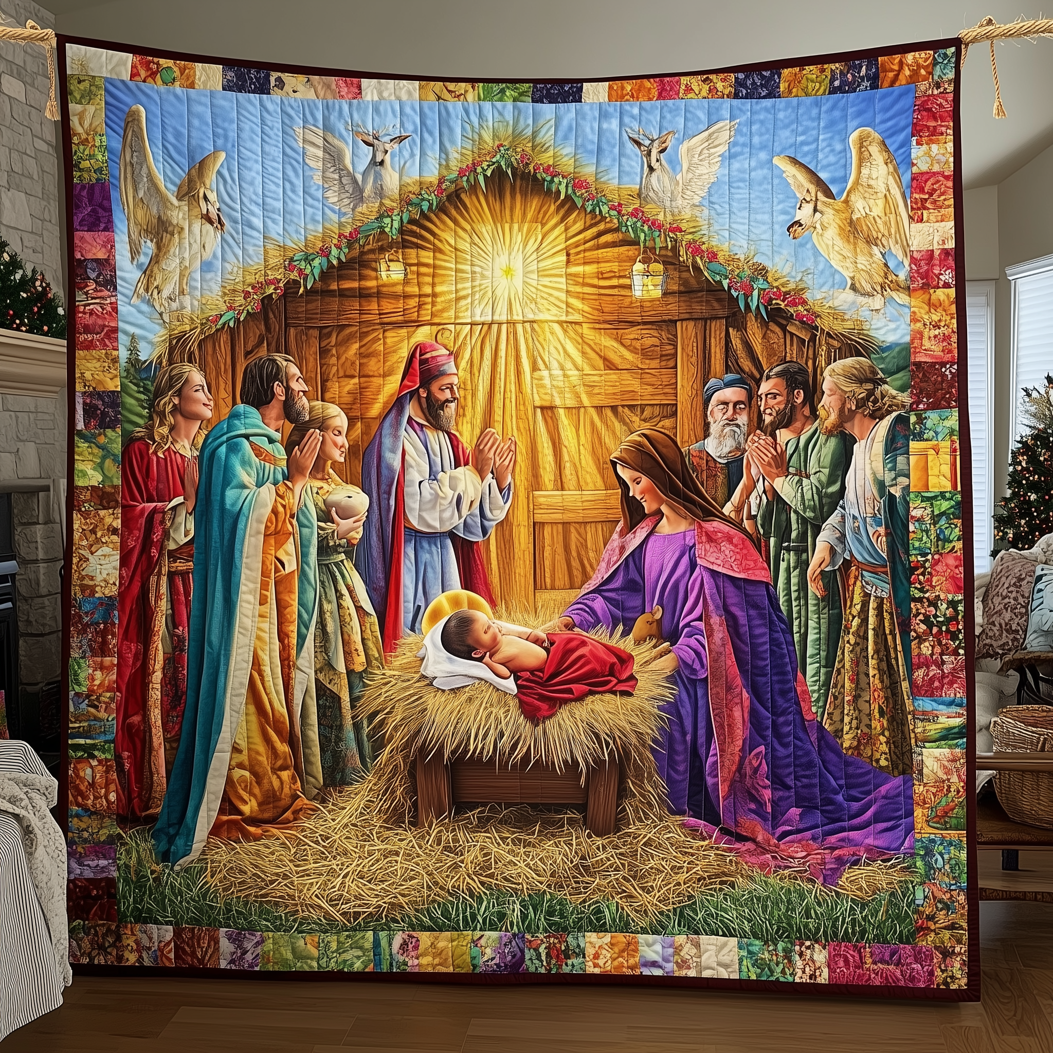 Nativity Scene Quilted Blanket Christmas Throw Blanket Christmas Ideas For Newlyweds