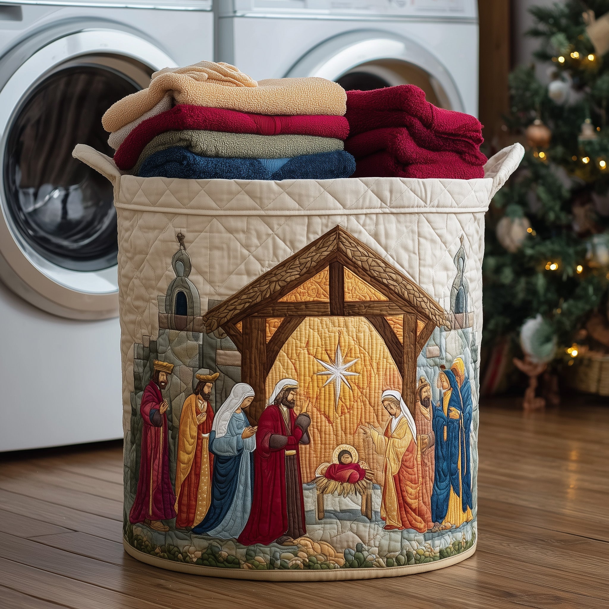 Nativity Scene Quilted Laundry Basket Best Gift For Him