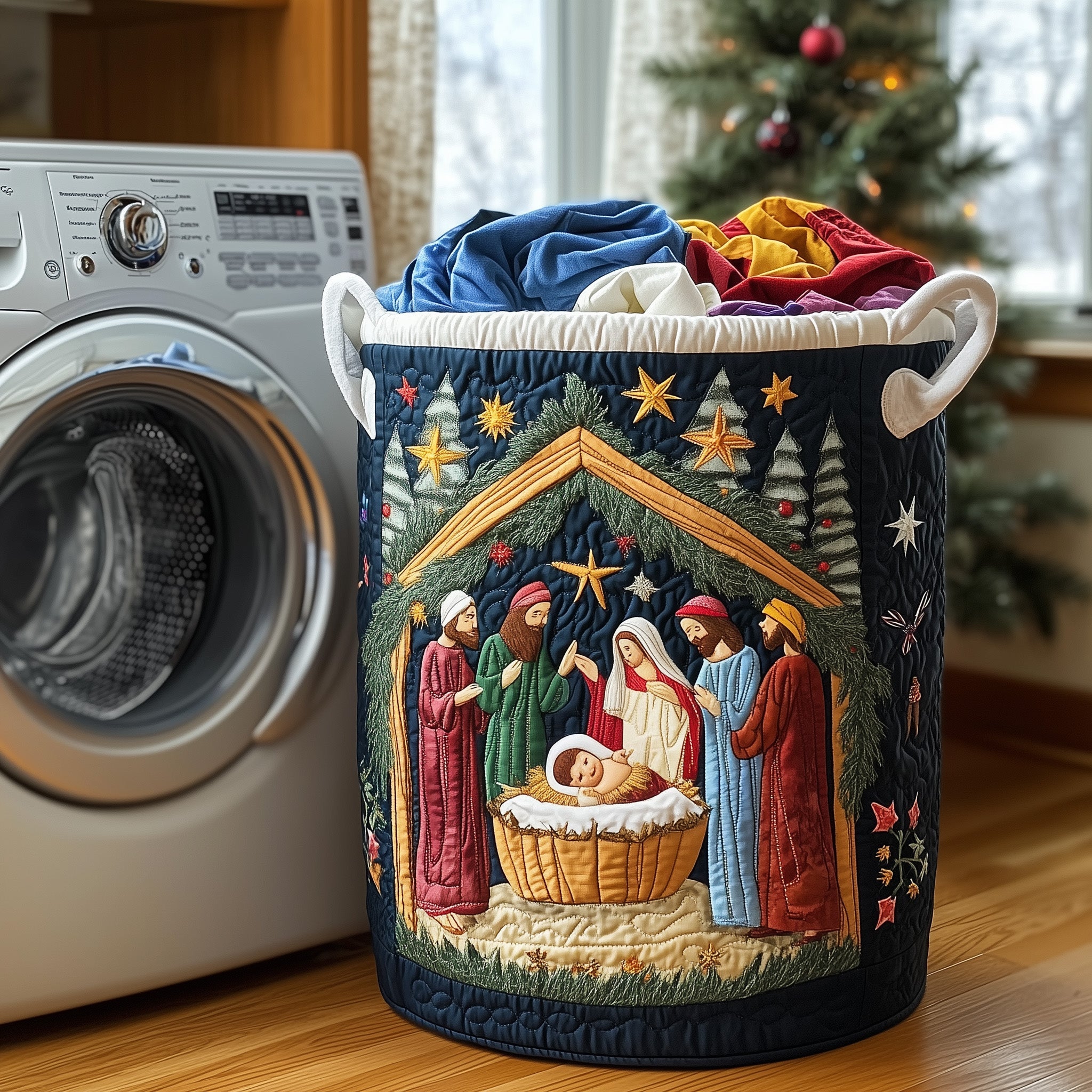 Nativity Scene Quilted Laundry Basket Gift To Brighten Their Day