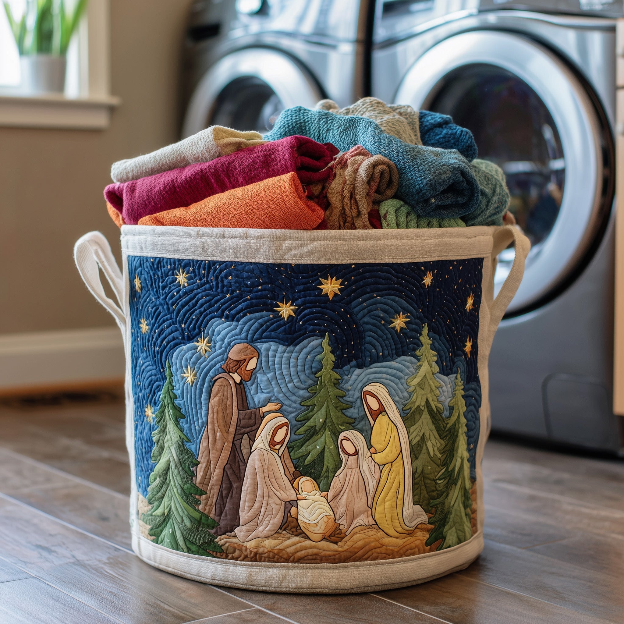Nativity Scene Quilted Laundry Basket Ideal Present For Newlyweds