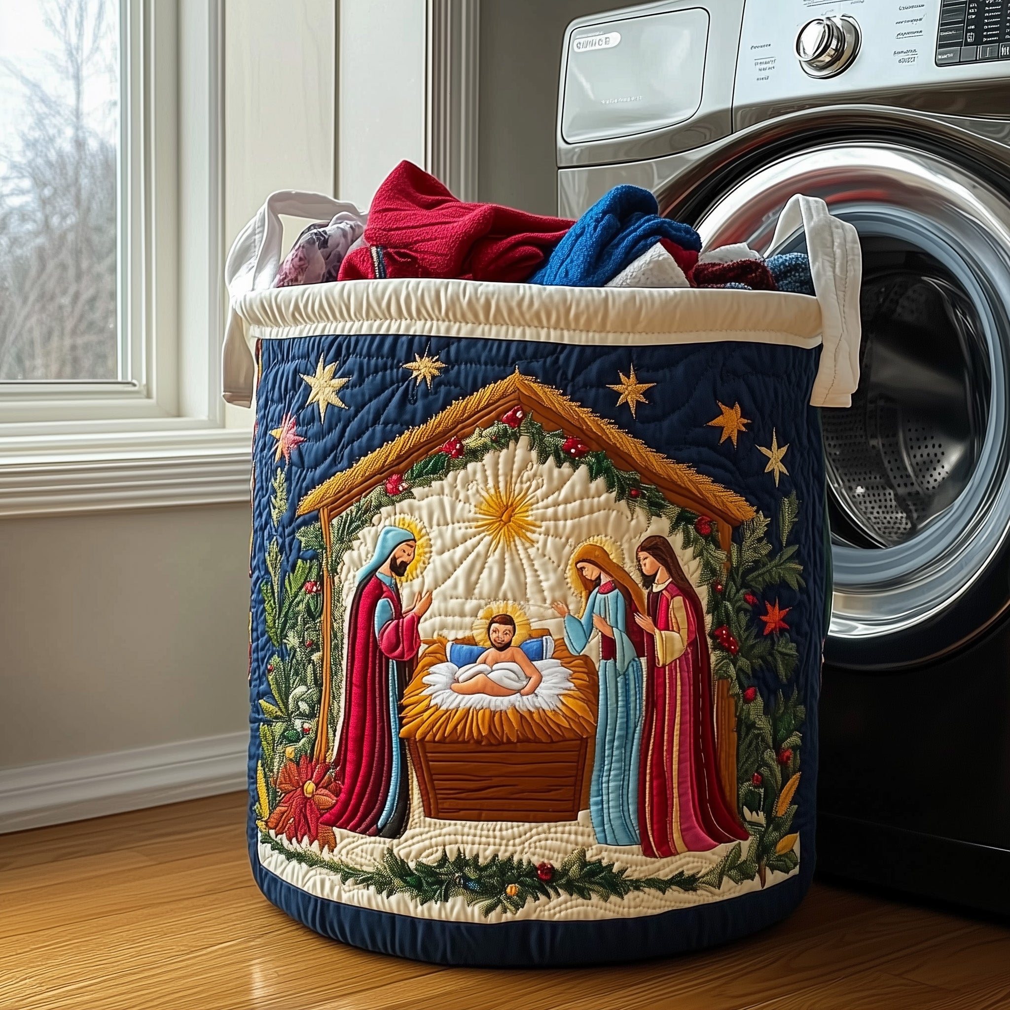 Nativity Scene Quilted Laundry Basket Perfect Birthday Gift Idea