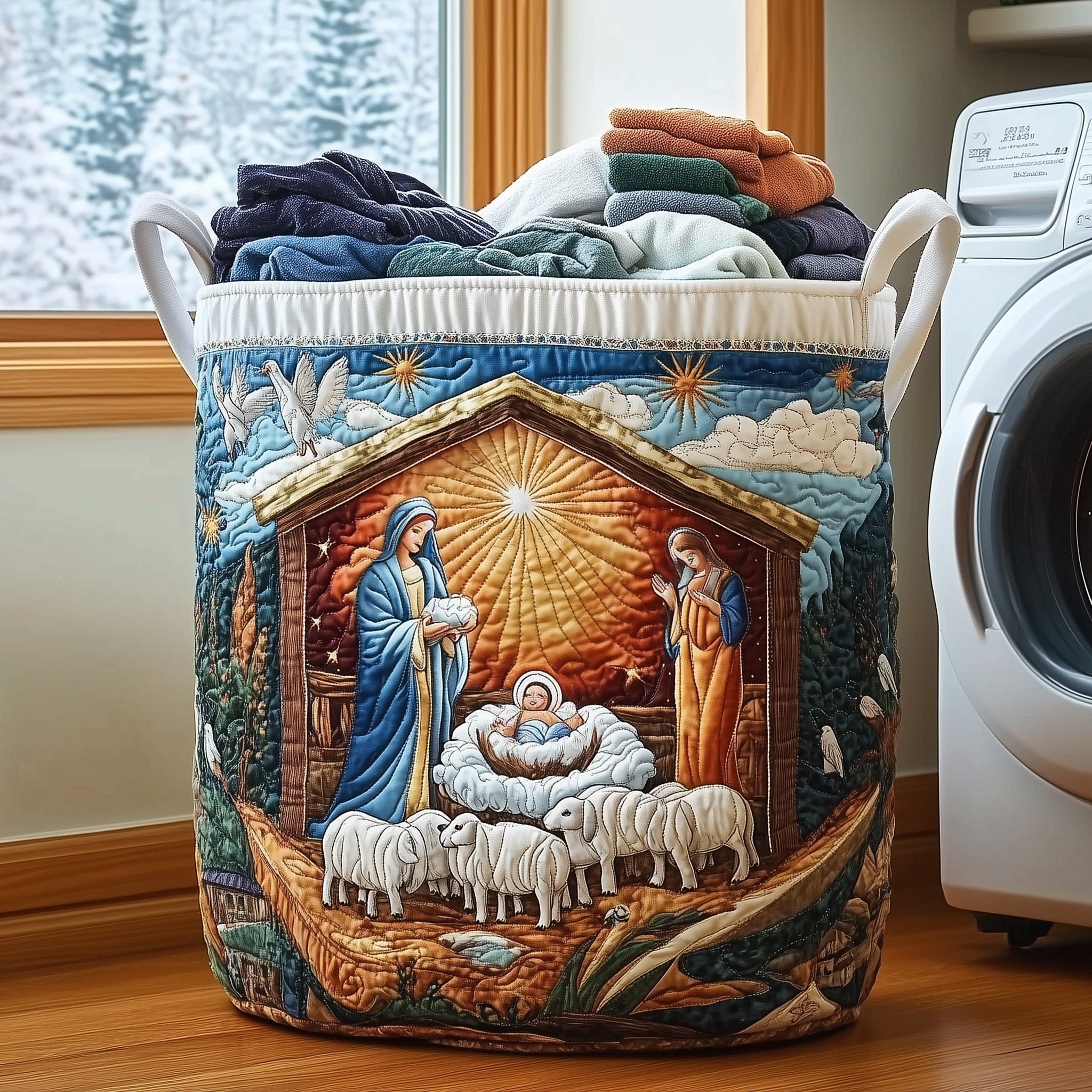 Nativity Scene Quilted Laundry Basket Perfect Gift For College Dorm