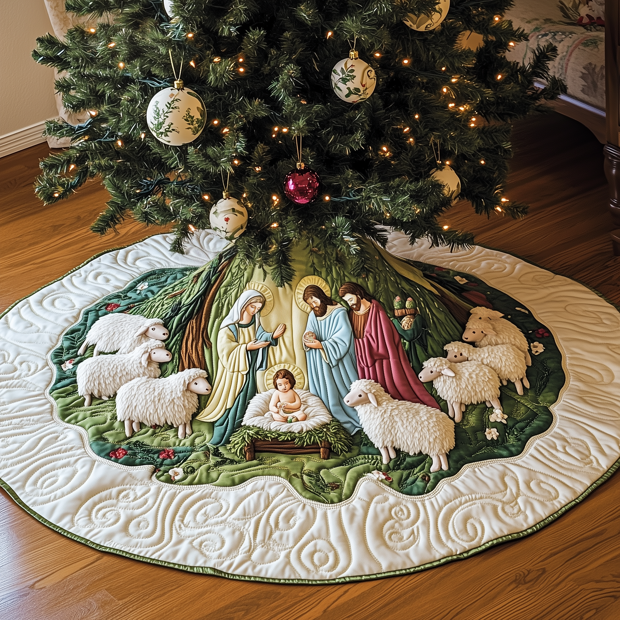 Nativity Scene Quilted Tree Skirt Adorable Easter Gift Merch
