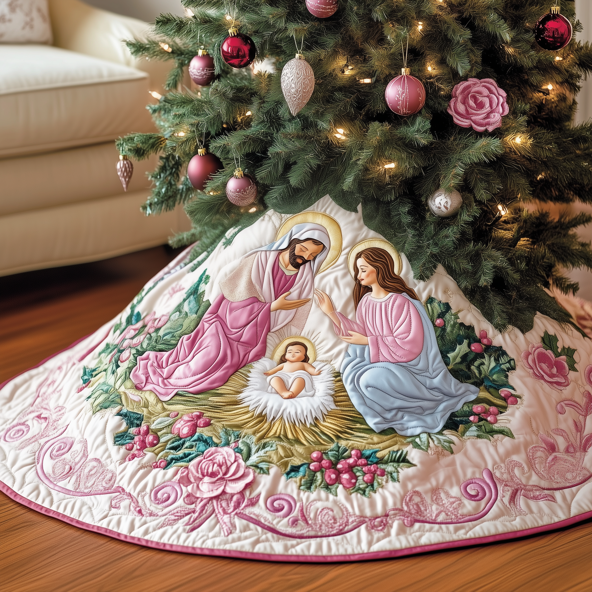 Nativity Scene Quilted Tree Skirt Heartfelt Gift Merch For Mom