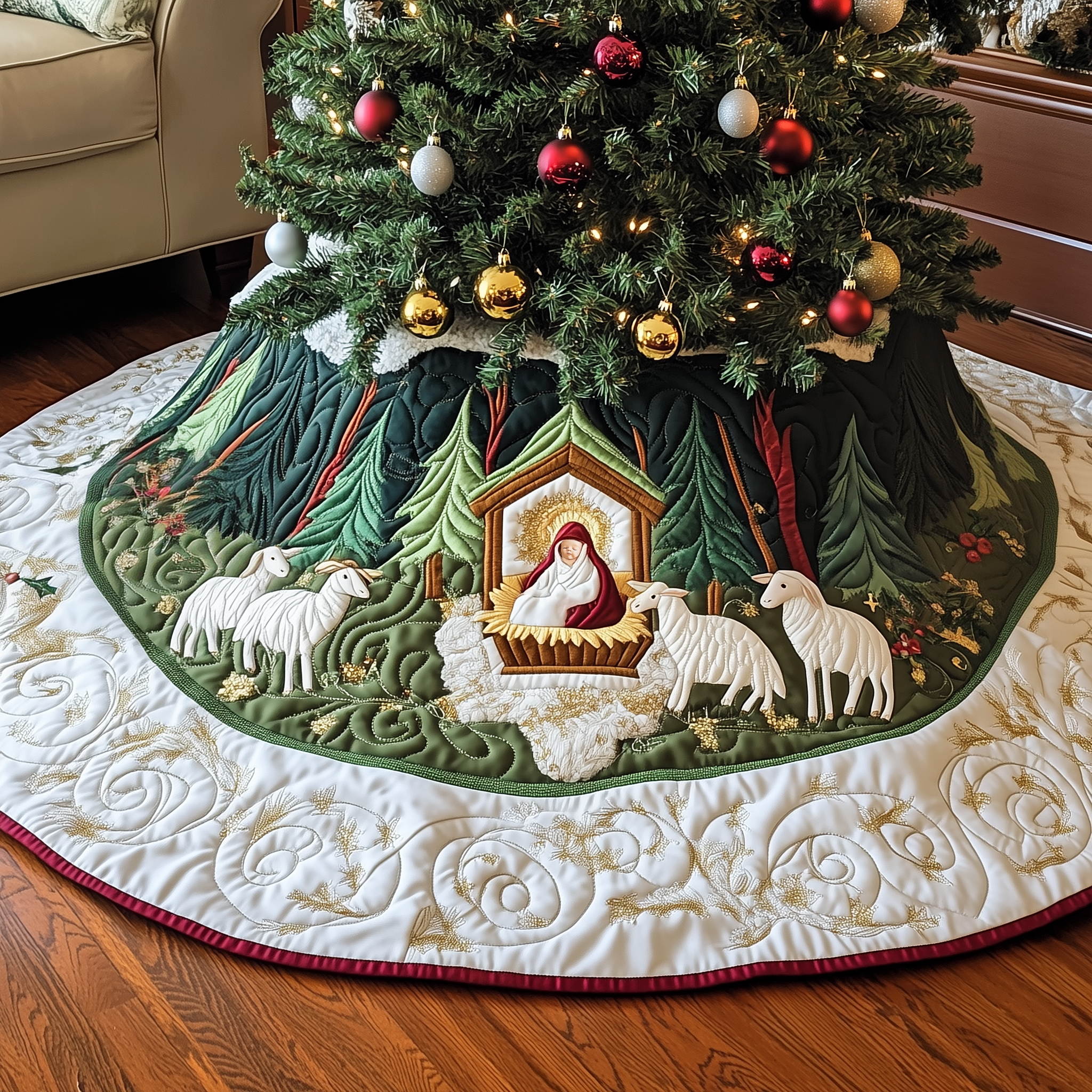 Nativity Scene Quilted Tree Skirt Meaningful Anniversary Gift Merch