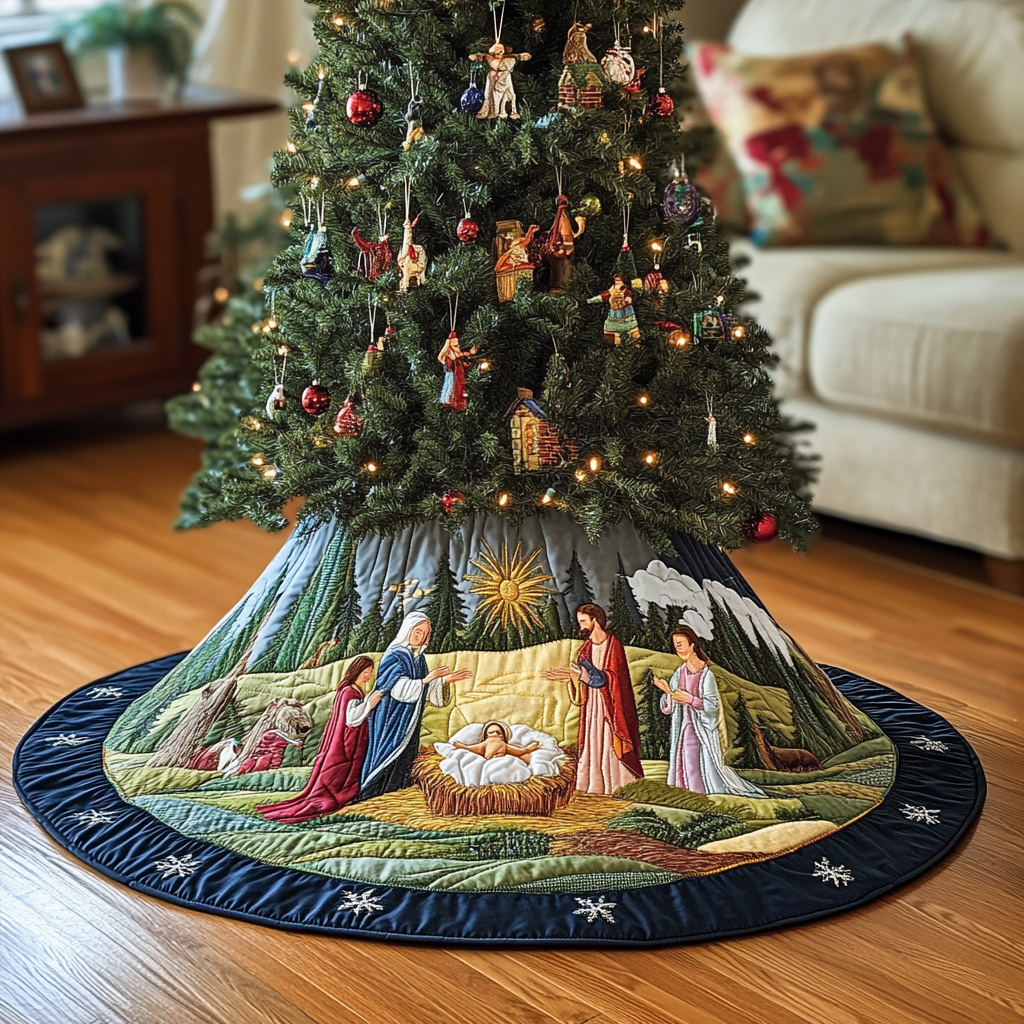 Nativity Scene Quilted Tree Skirt Nativity Scene Christmas Decorations Tree Base Cover Indoor Christian Gifts