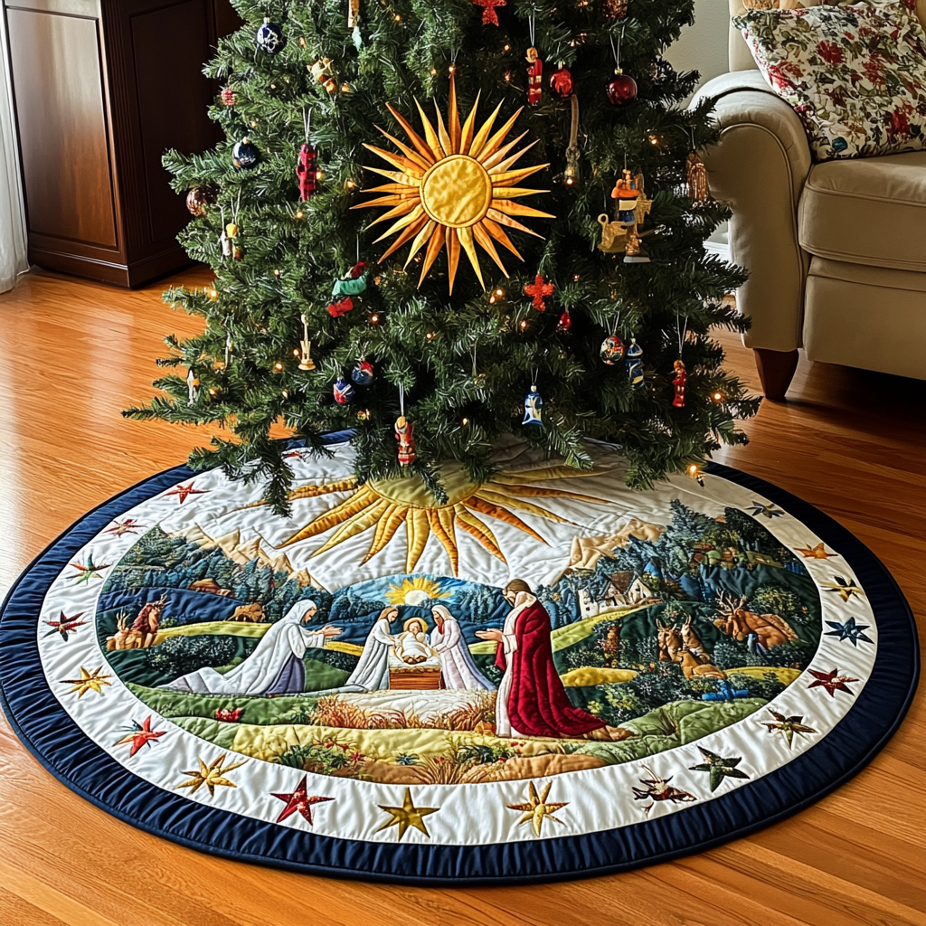 Nativity Scene Quilted Tree Skirt Nativity Scene Christmas Decorations Tree Base Cover Indoor Christian Gifts