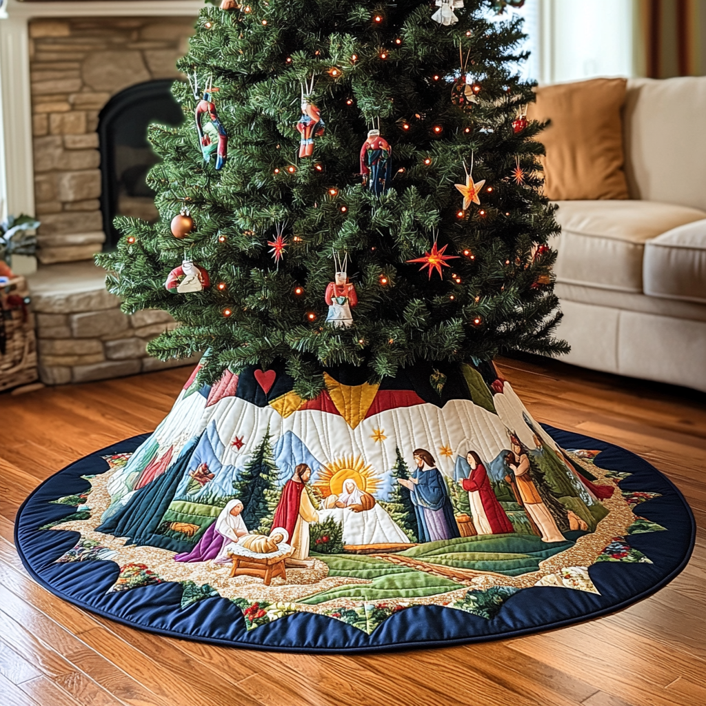 Nativity Scene Quilted Tree Skirt Nativity Scene Christmas Decorations Tree Base Cover Indoor Christian Gifts