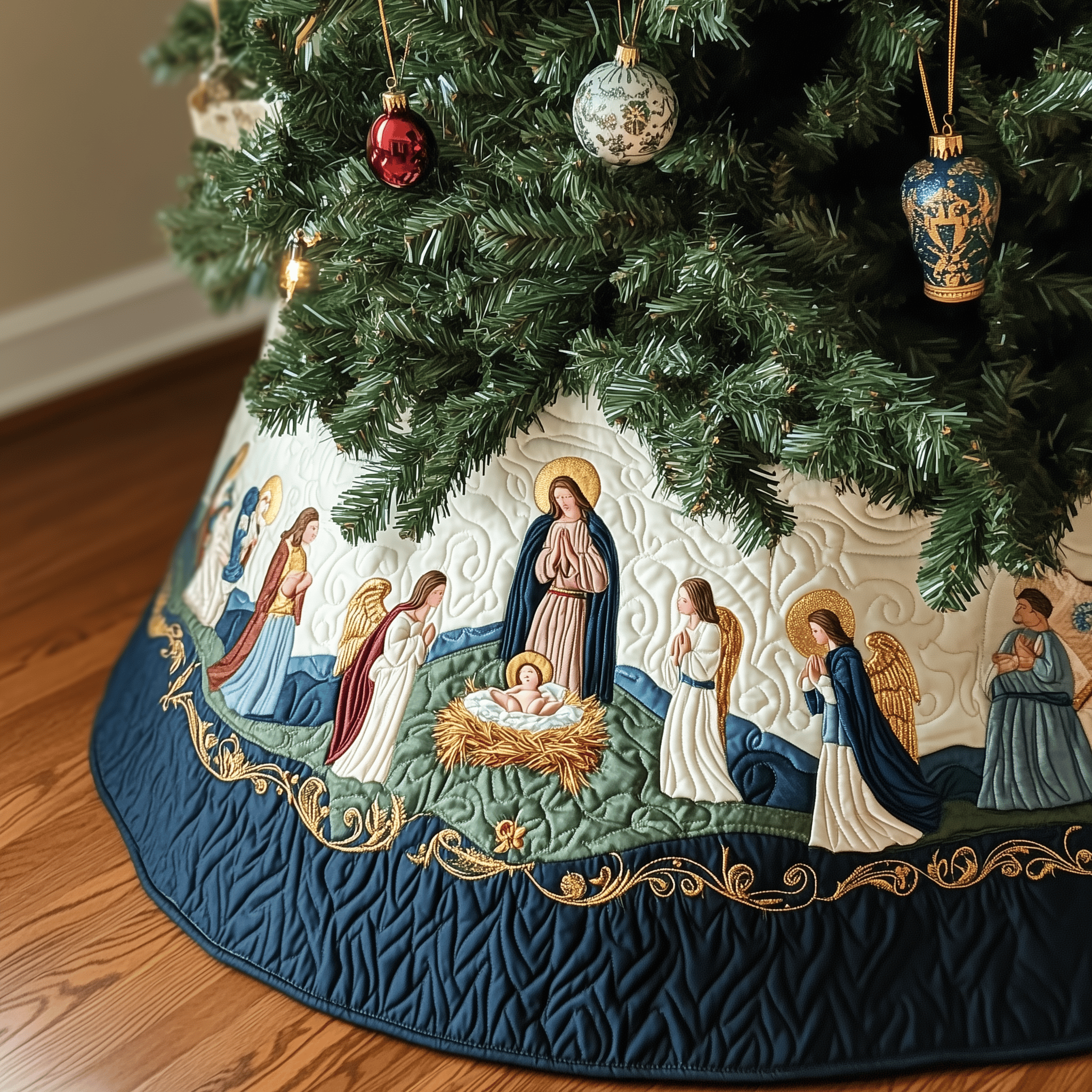 Nativity Scene Quilted Tree Skirt Xmas Tree Surround Christmas Tree Skirt Nativity Scene Holiday Gifts