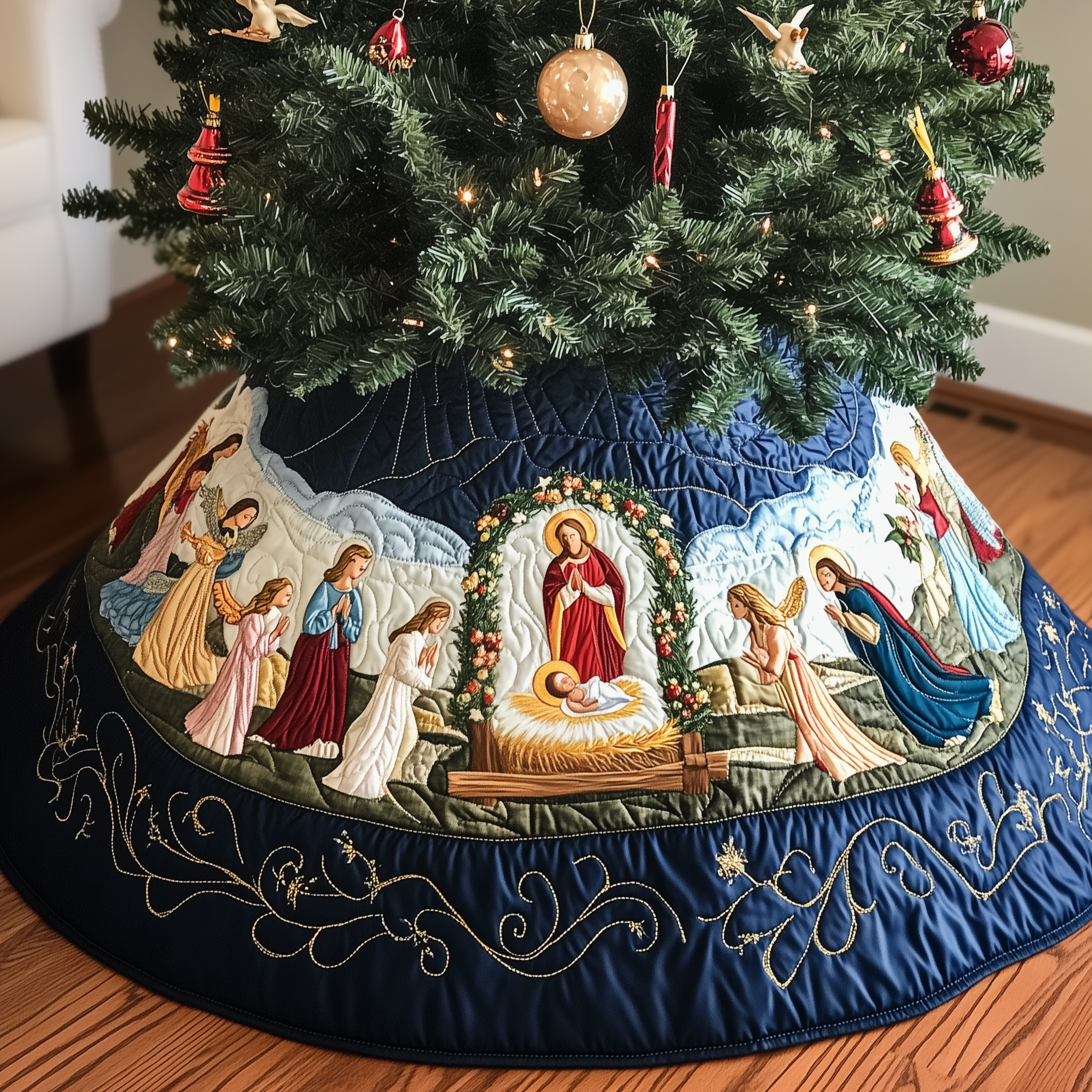 Nativity Scene Quilted Tree Skirt Xmas Tree Surround Christmas Tree Skirt Nativity Scene Holiday Gifts