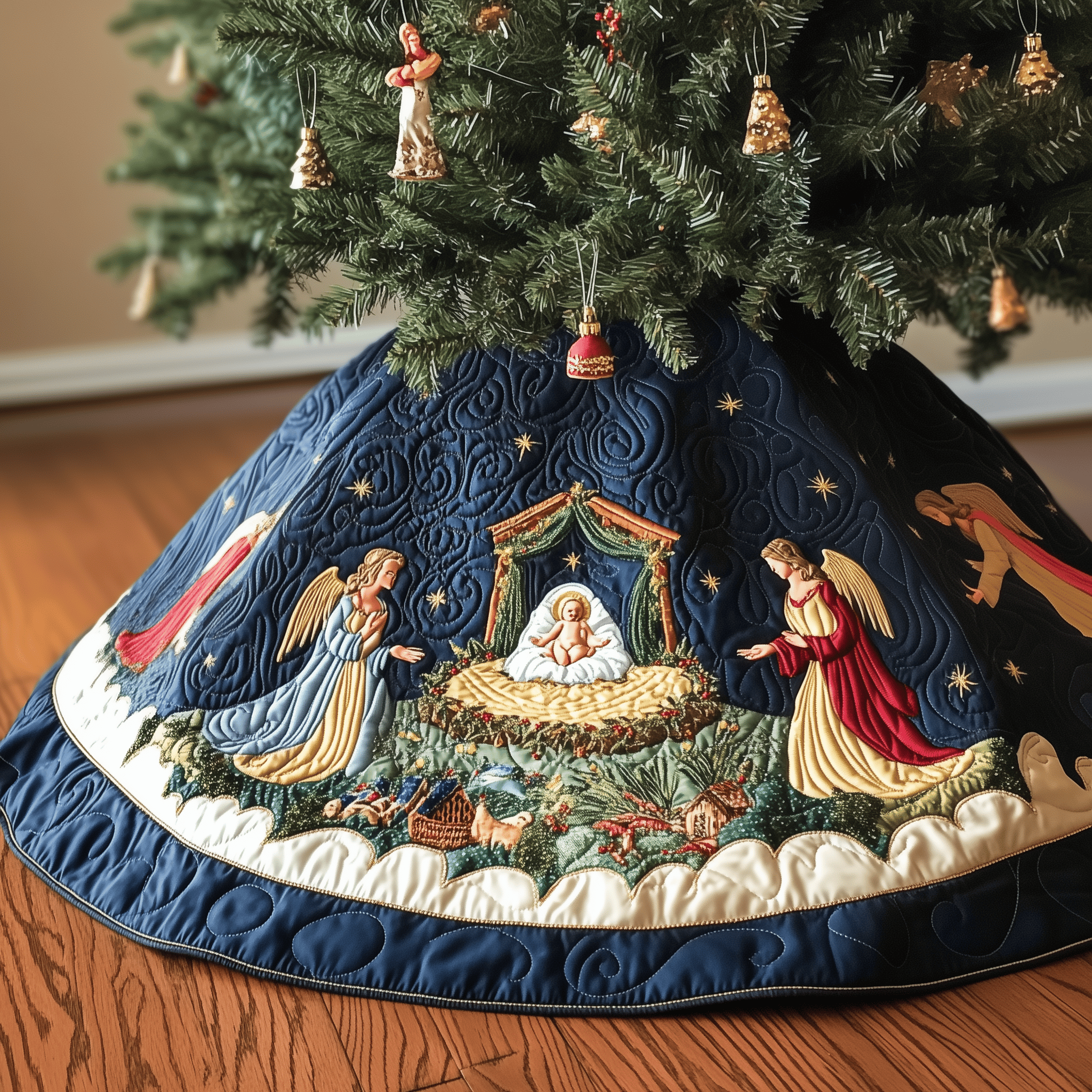 Nativity Scene Quilted Tree Skirt Xmas Tree Surround Christmas Tree Skirt Nativity Scene Holiday Gifts