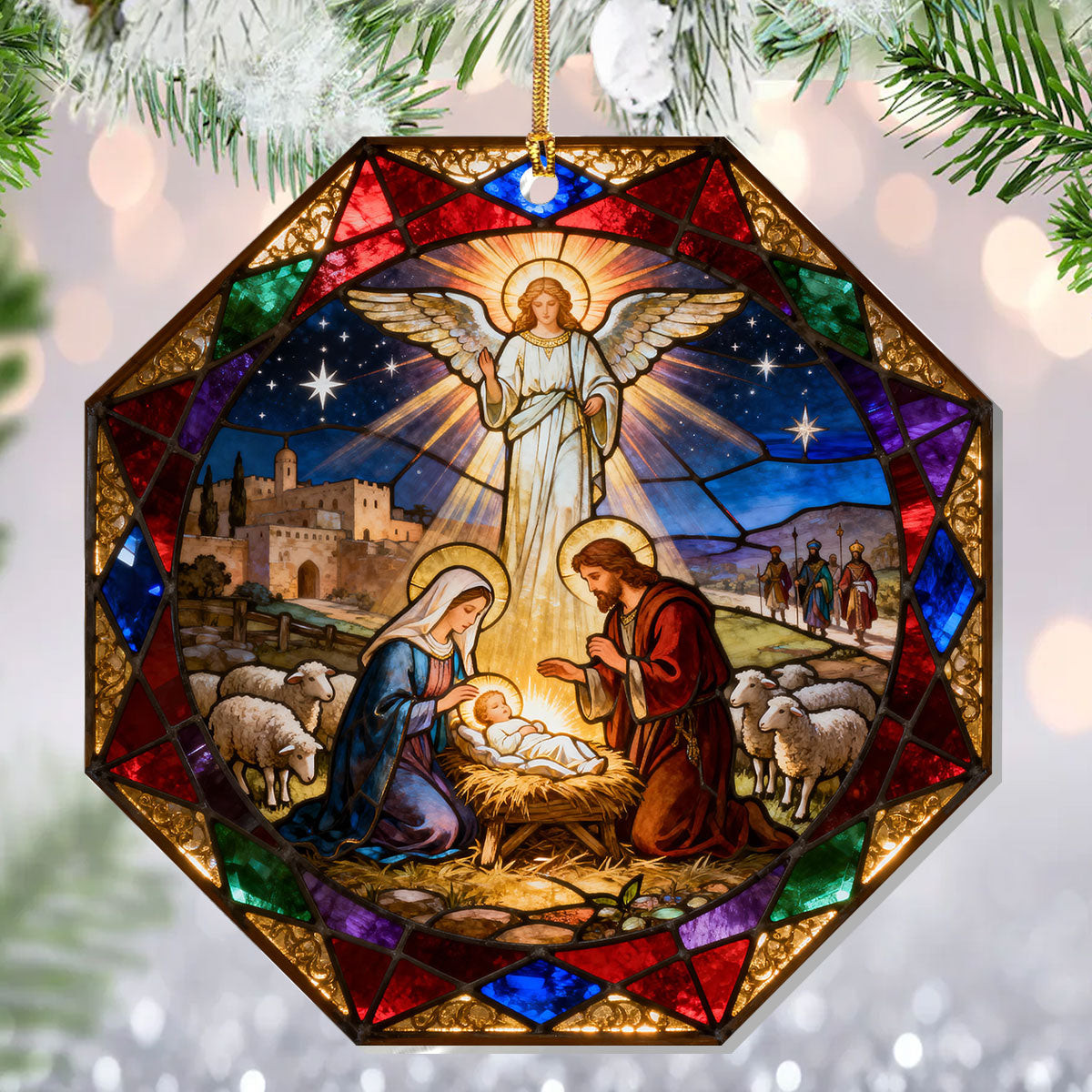 Nativity Scene Stained Glass Acrylic Christmas Ornament Presents For Christian Friends