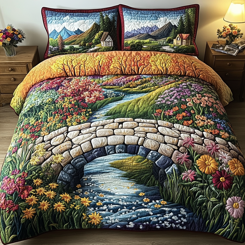 Nature Bloom Quilted Bedding Set Bed Decor Great Gifts For Beach Lovers
