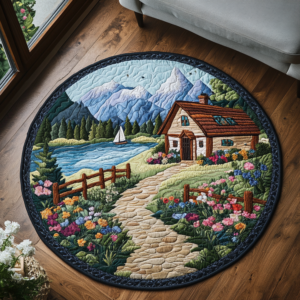 Nature Canvas Quilted Round Mat Outdoor Entryway Decor Flower Lily Birthday Gifts