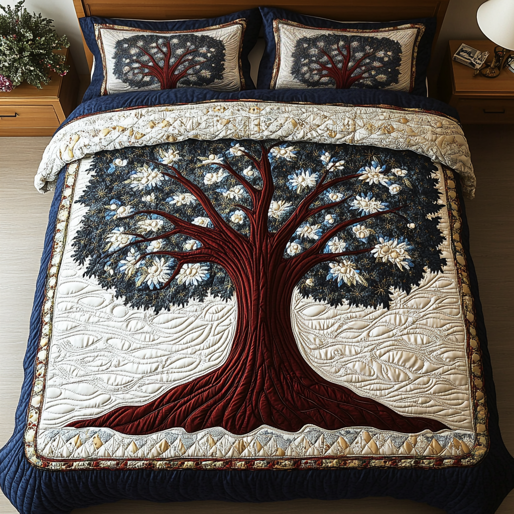 Nature Embrace Quilted Bedding Set Aesthetic Room Decor Tree Of Life Gifts For Him