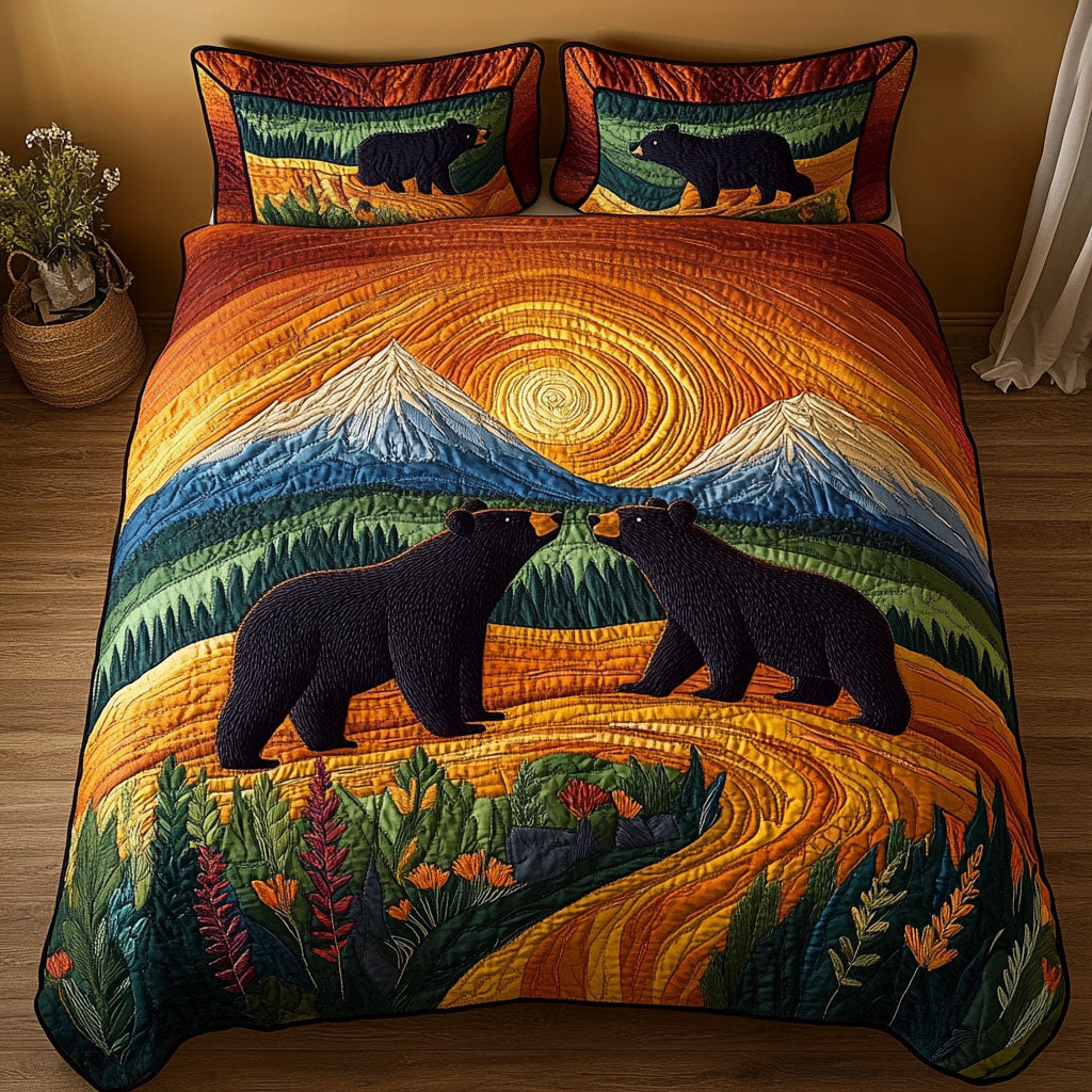 Nature Embrace Quilted Bedding Set Bed Decor Best Unique Gifts For Bear Lovers