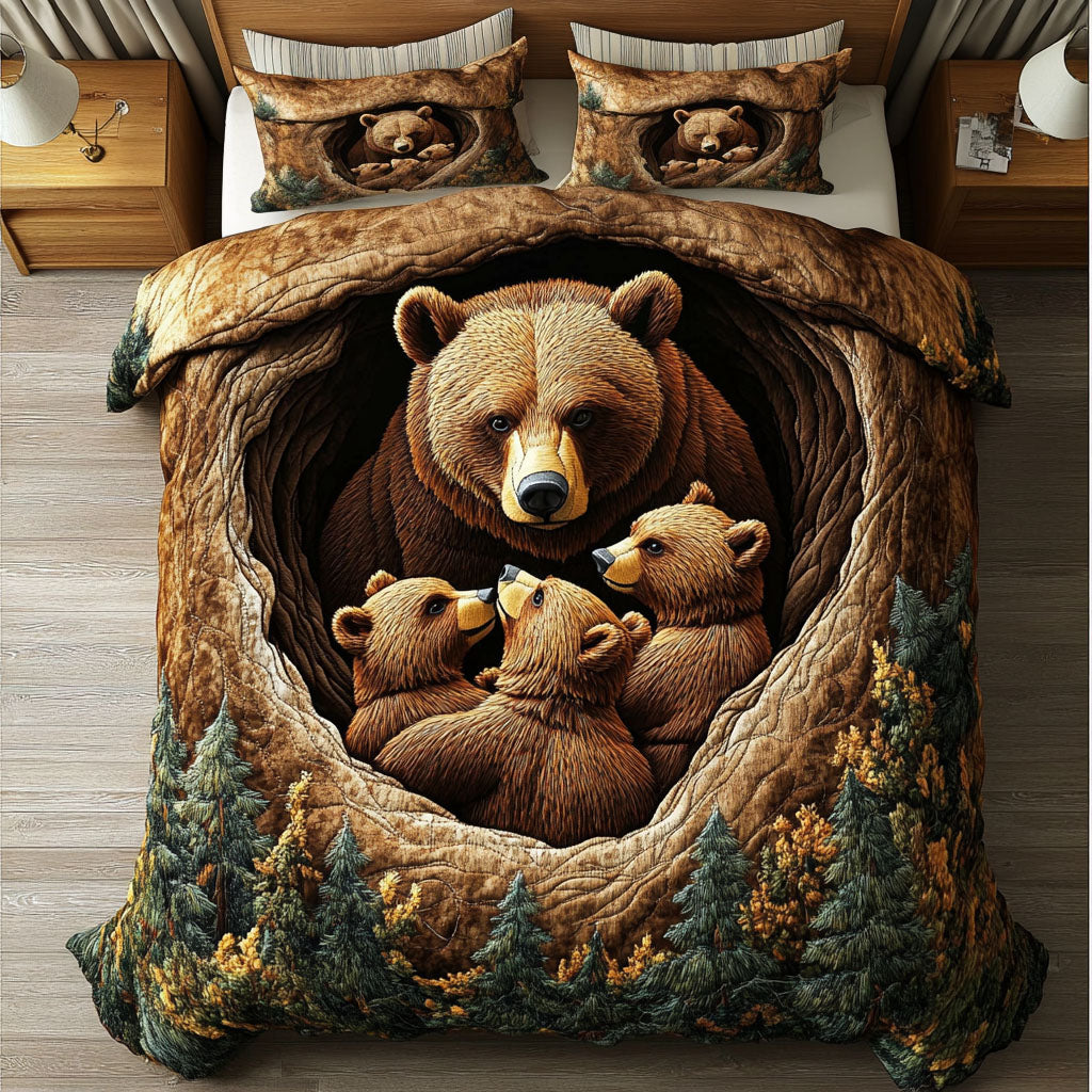 Nature Embrace Quilted Bedding Set Best Bed Sheet Set Presents For Bear Lovers