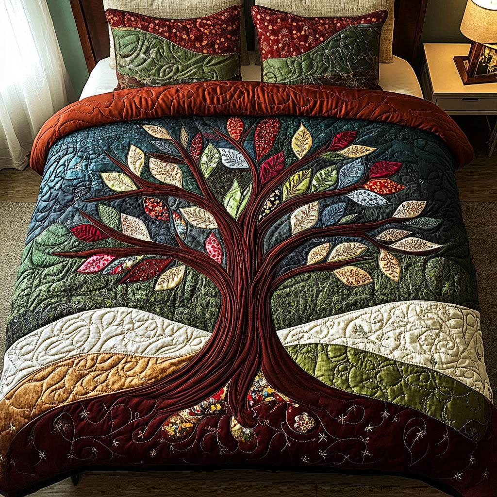 Nature Embrace Quilted Bedding Set Full Size Comforter Outdoor Inspired Gift For Grandma