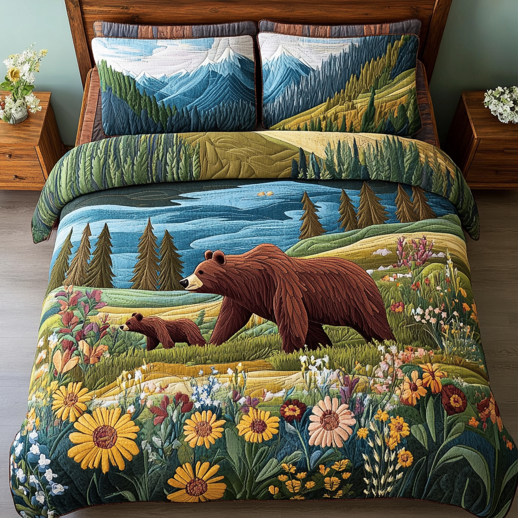 Nature Embrace Quilted Bedding Set Holiday Duvet Cover Set Unique Nature Lover Gifts