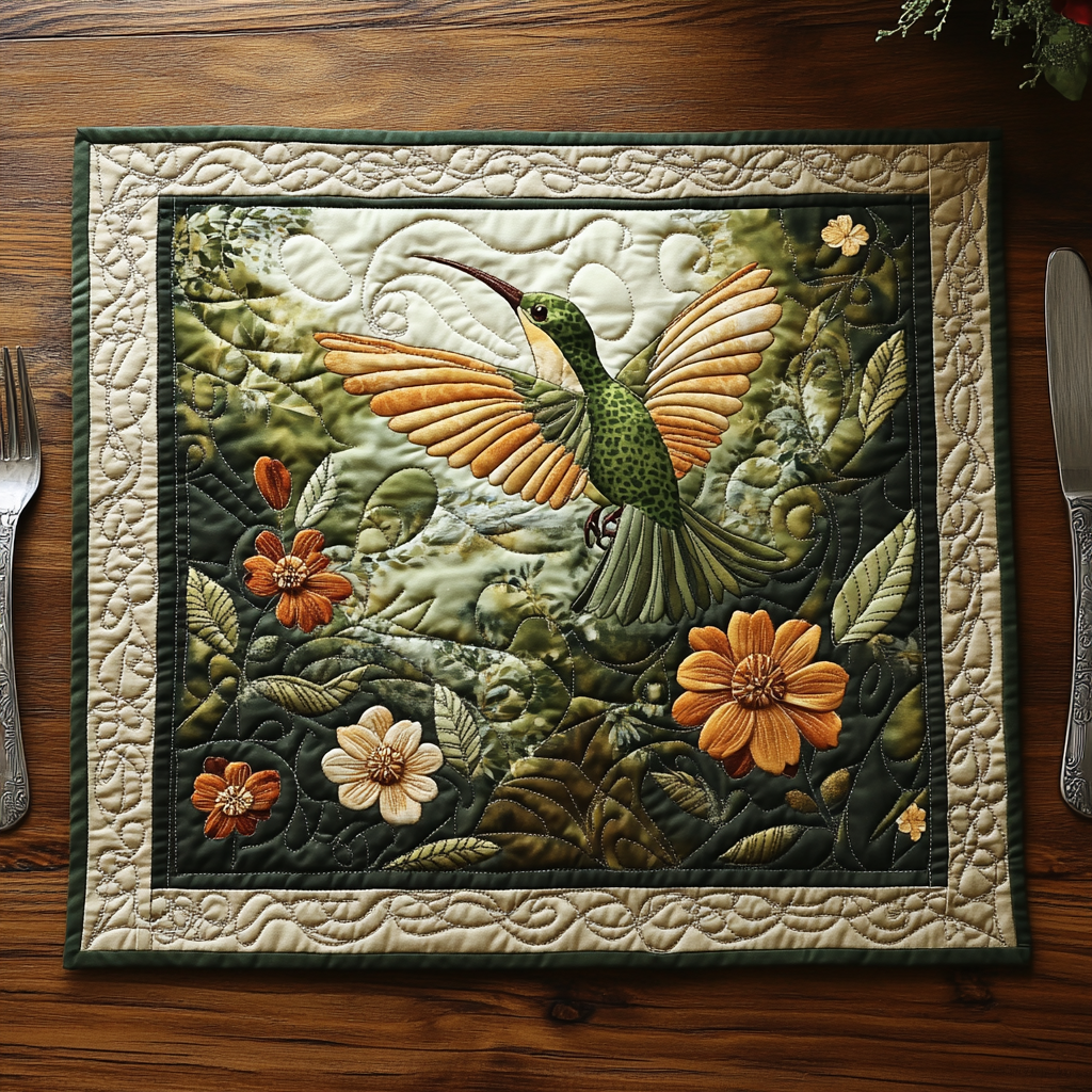 Nature Grace Quilted Place Mat Modern Holiday Decor Unique Hummingbird Gifts