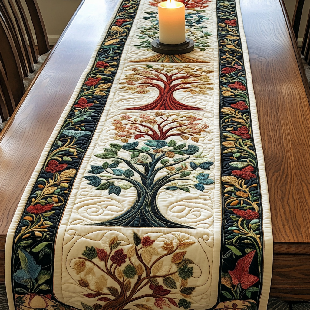 Nature Grace Quilted Table Runner Dining Room Decor Tree Of Life Christmas Gifts
