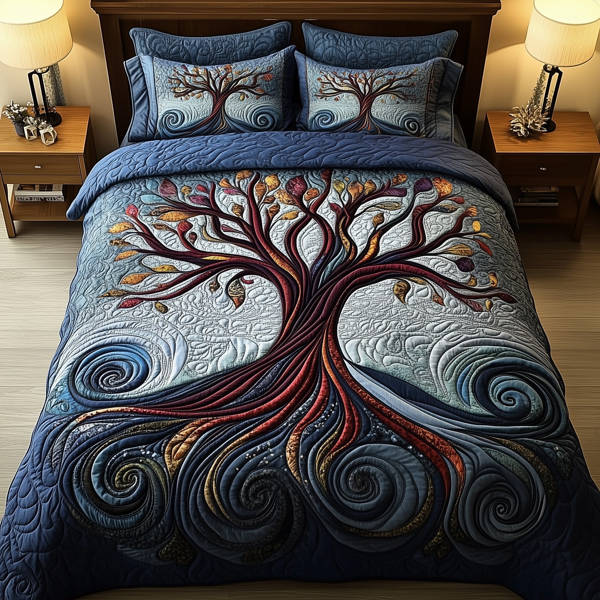 Nature Harmony Quilted Bedding Set  Bed Decoration Tree Of Life Christmas Gifts