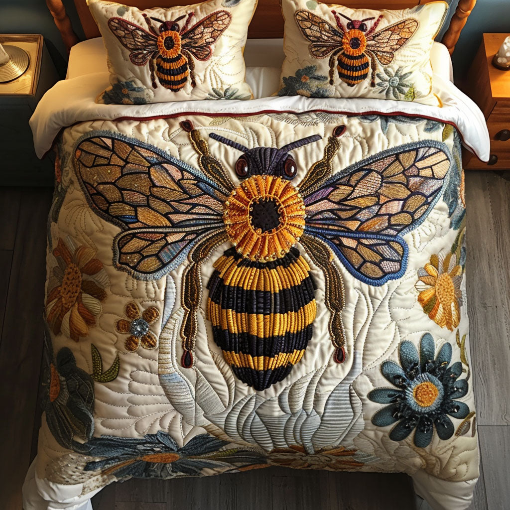 Nature Harmony Quilted Bedding Set Bed Room Decoration Bee Merchandise
