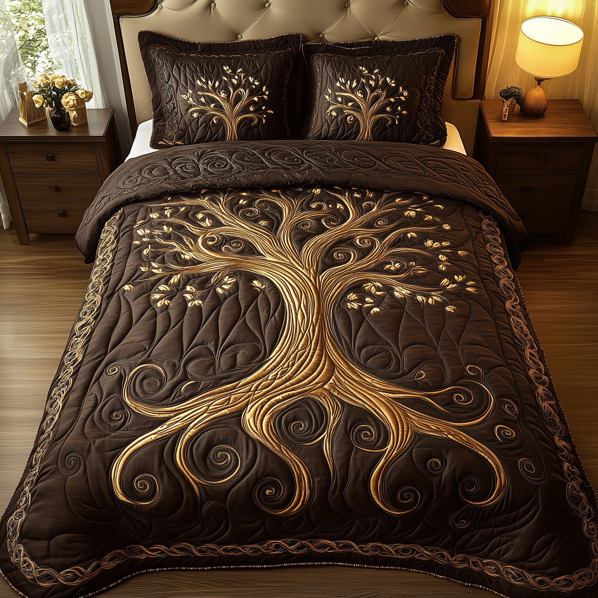 Nature Harmony Quilted Bedding Set  Bedr Decoration Christmas Tree Of Life Gifts