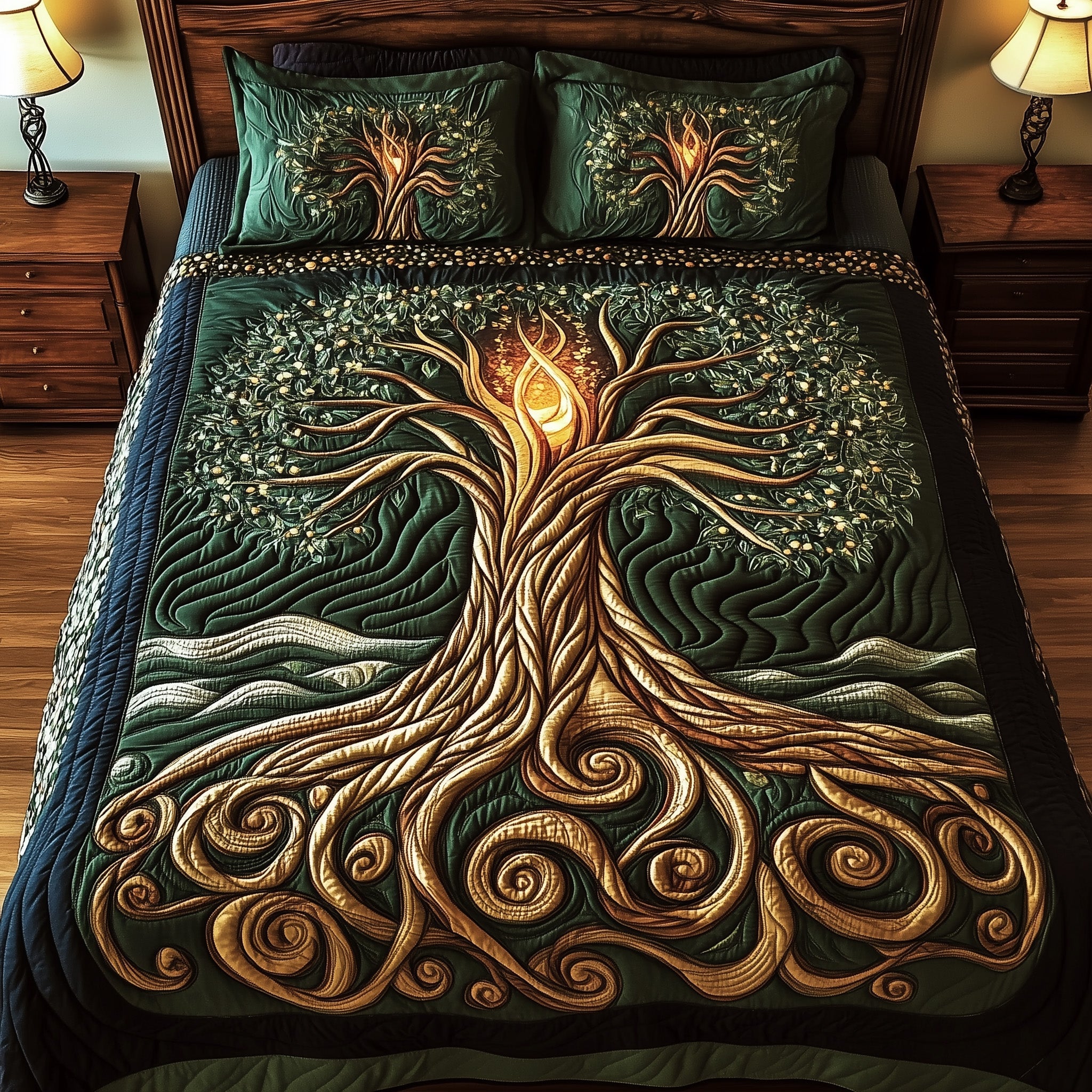 Nature Harmony Quilted Bedding Set  Bedroom Decor Christmas Tree Of Life Gifts