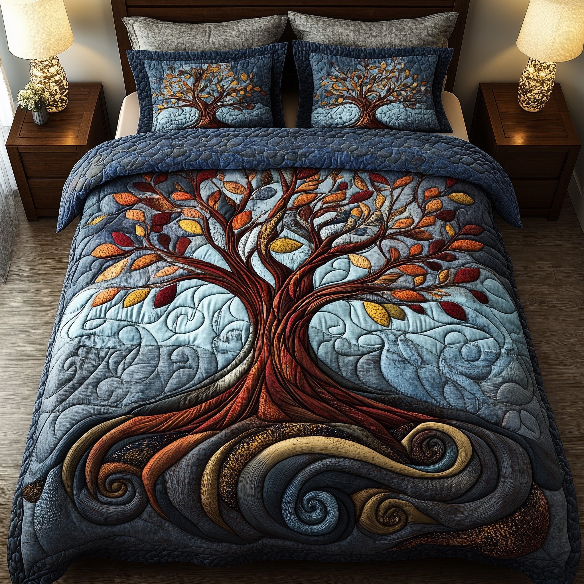 Nature Harmony Quilted Bedding Set  Bedroom Decor Christmas Tree Of Life Themed Gifts