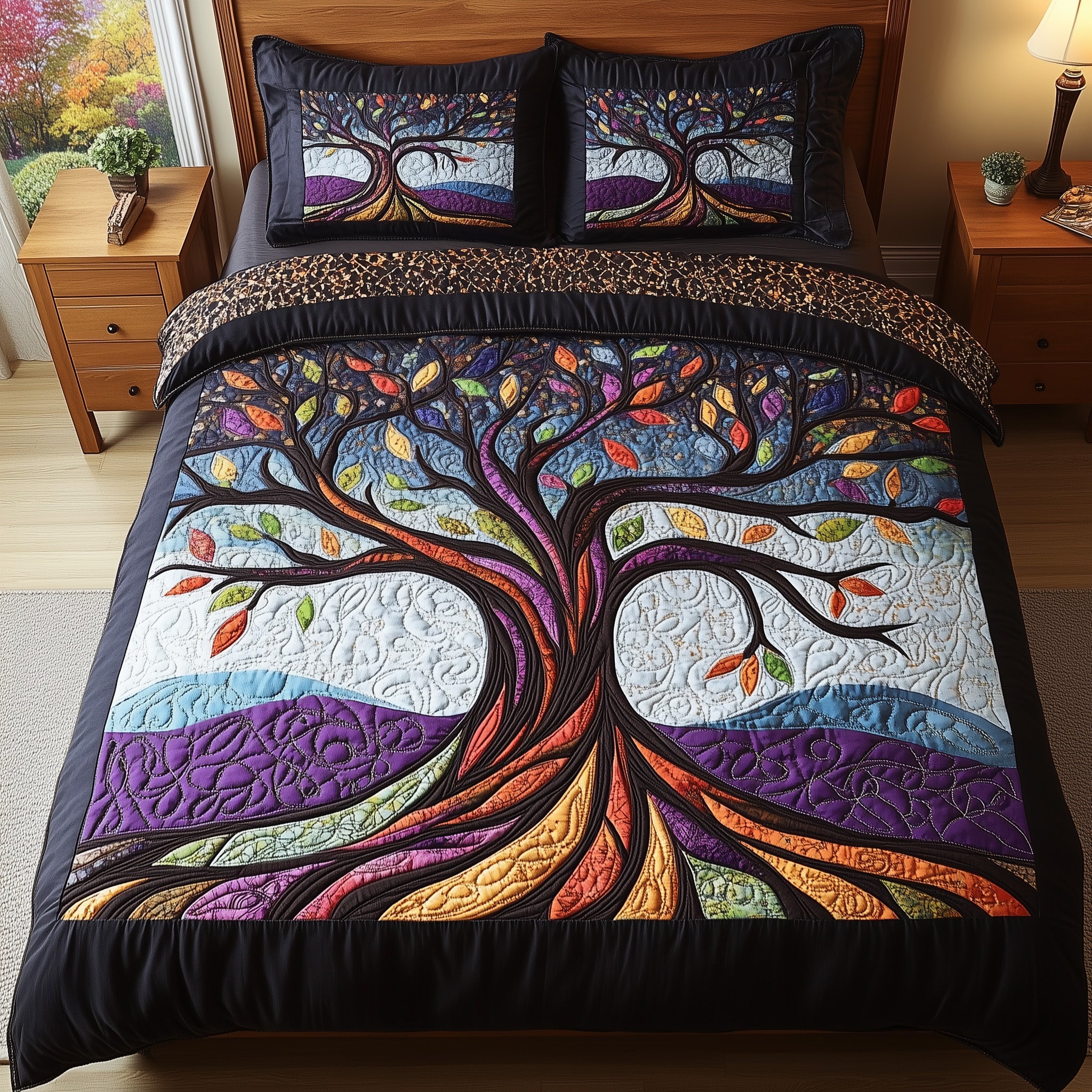 Nature Harmony Quilted Bedding Set  Bedspread Christmas Tree Of Life Gifts For Her
