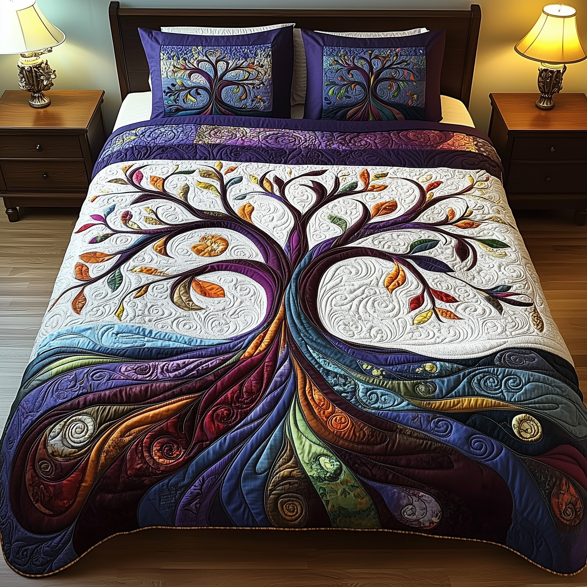 Nature Harmony Quilted Bedding Set  Bedspread Christmas Tree Of Life Gifts For Him