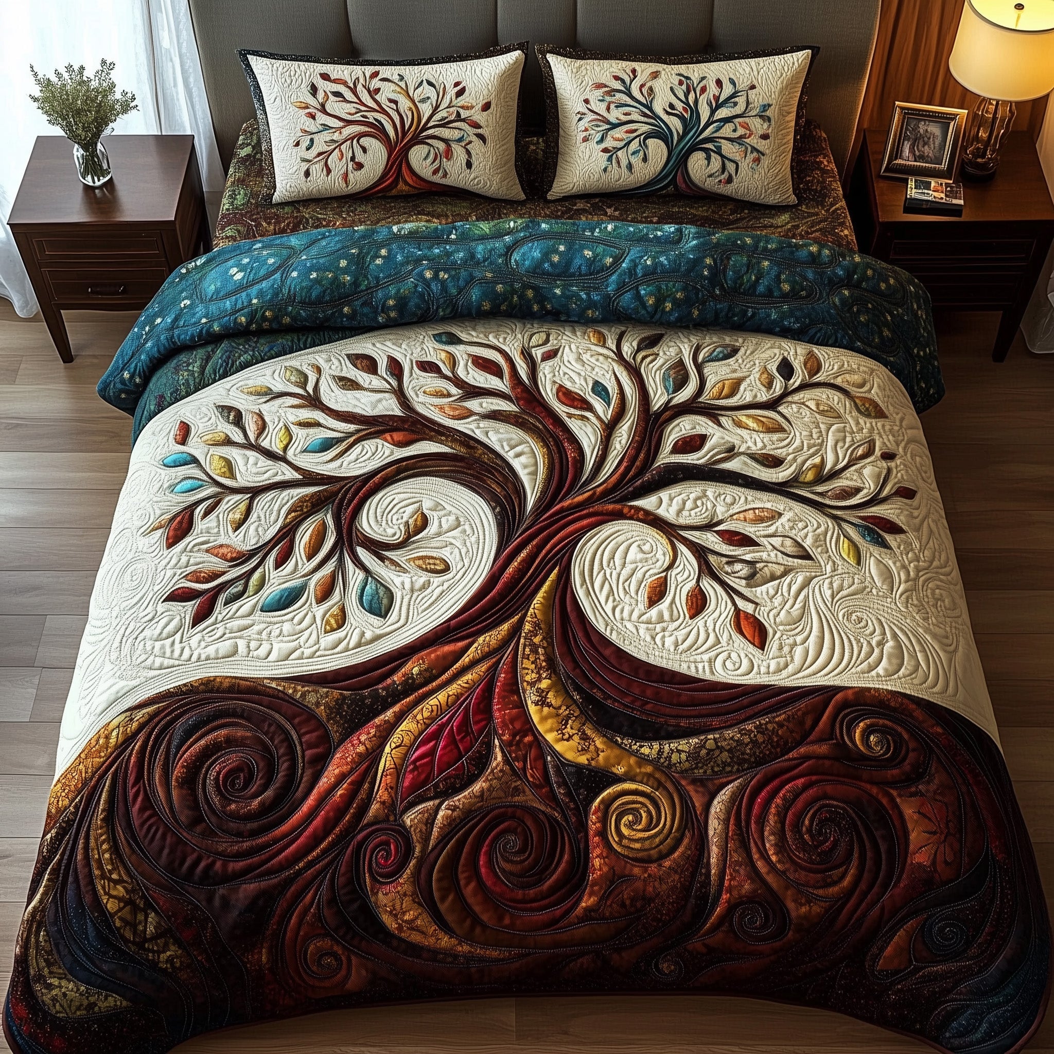 Nature Harmony Quilted Bedding Set  Bedspread Christmas Tree Of Life Gifts For Parents