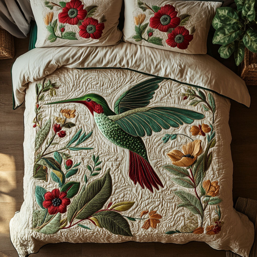 Nature Harmony Quilted Bedding Set Christmas Room Decor Ideas Cool Gifts For Hummingbird Lovers
