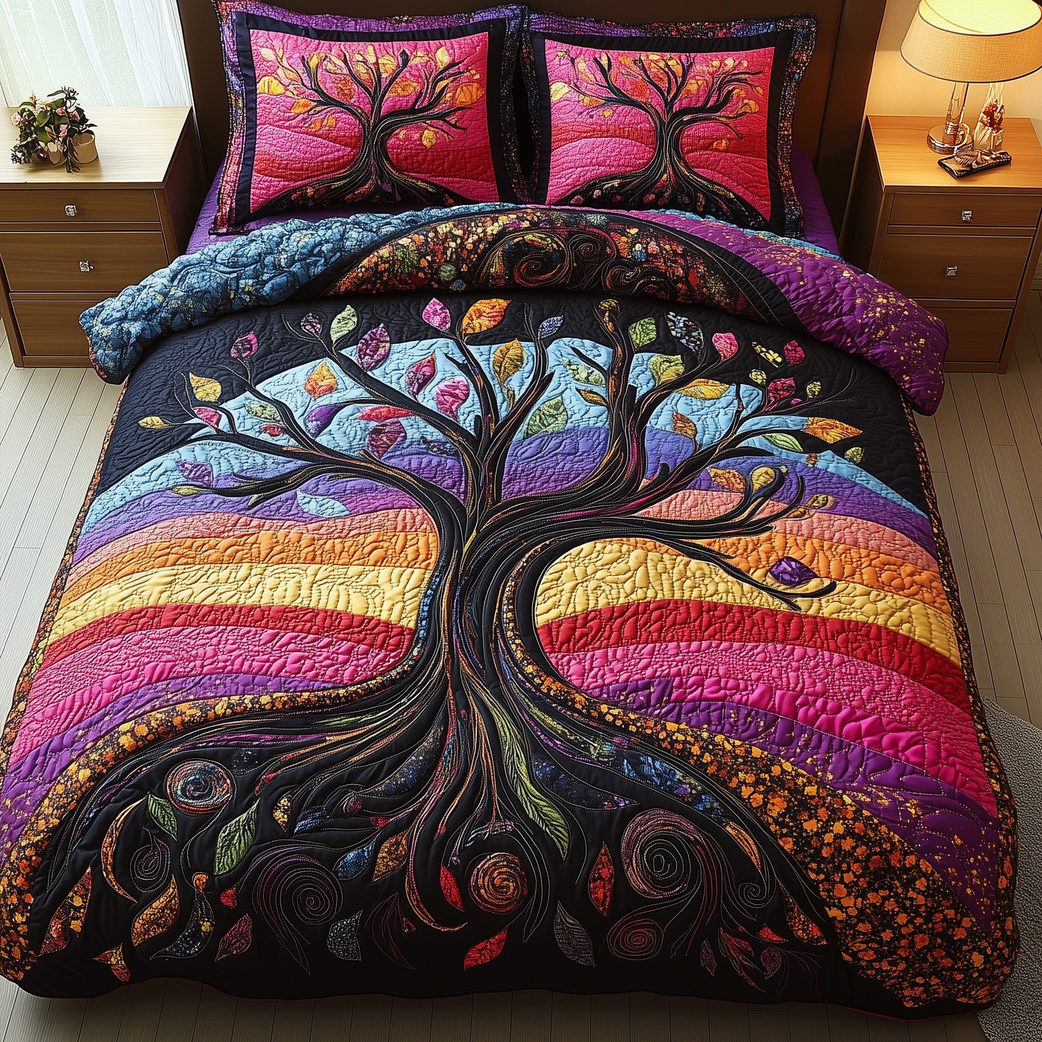 Nature Harmony Quilted Bedding Set  Decoration Christmas Tree Of Life Gifts For Parents