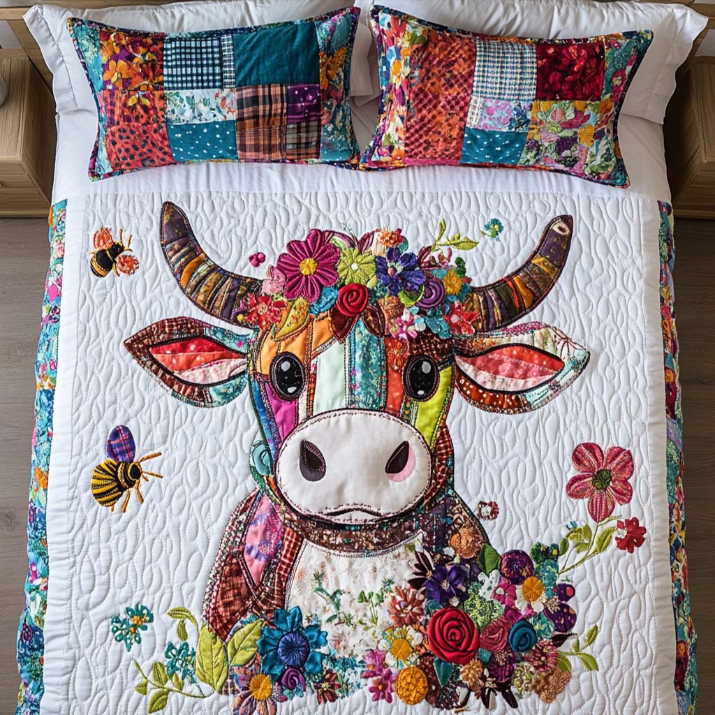 Nature Highland Gem Quilted Bedding Set Best Bed Sheet Set Highland Cow Gifts For Women