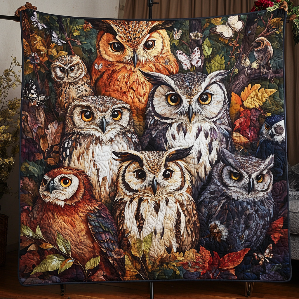 Nature Hoot Quilted Blanket Cool Throw Blanket Best Gifts For Owl Lovers