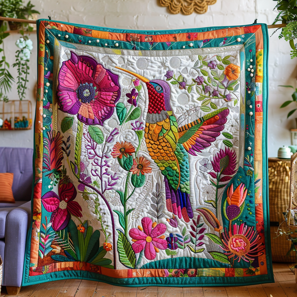 Nature-Inspired Hummingbird Quilted Blanket Gifts For Hummingbird Lovers