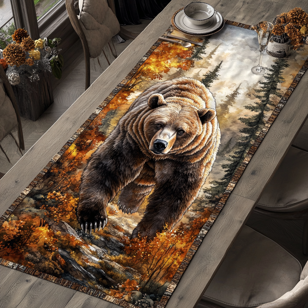 Nature King Quilted Table Runner Kitchen Table Decor Christmas Bear Gifts