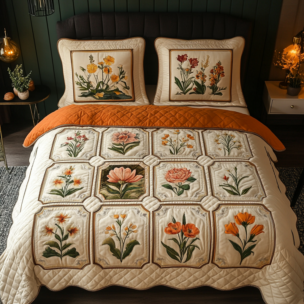 Nature Petals Quilted Bedding Set Best Bedspread Set Gifts For The Flower Lover