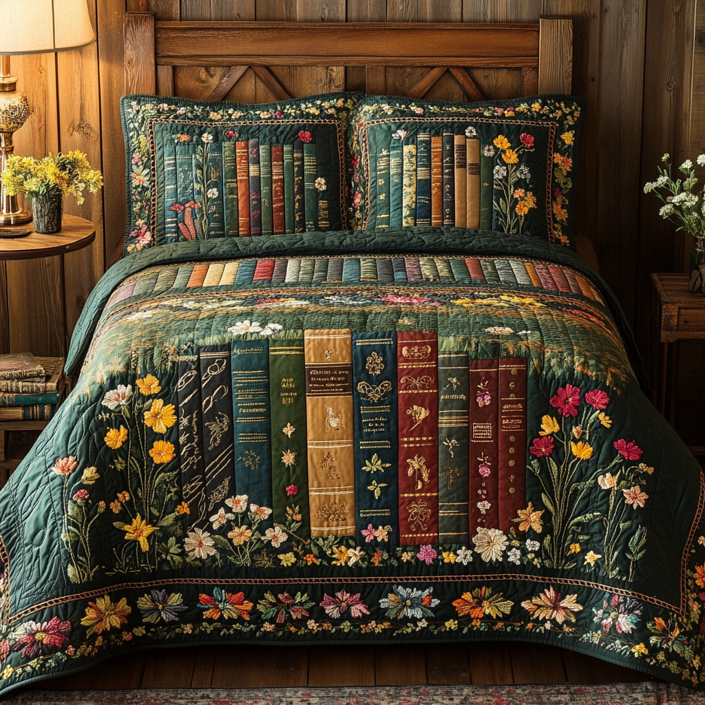 Nature Reads Quilted Bedding Set Bedspread Set Cool Gifts For Book Lovers
