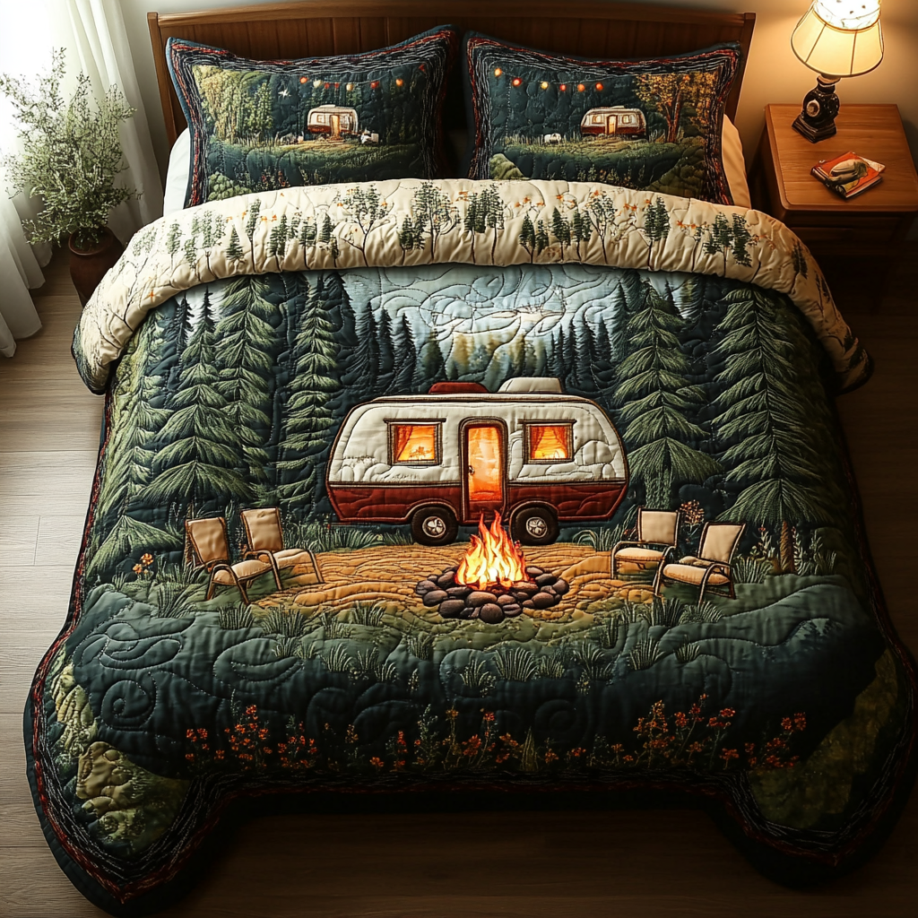 Nature Retreat Quilted Bedding Set Aesthetic Room Decor Camping Themed Birthday Gifts