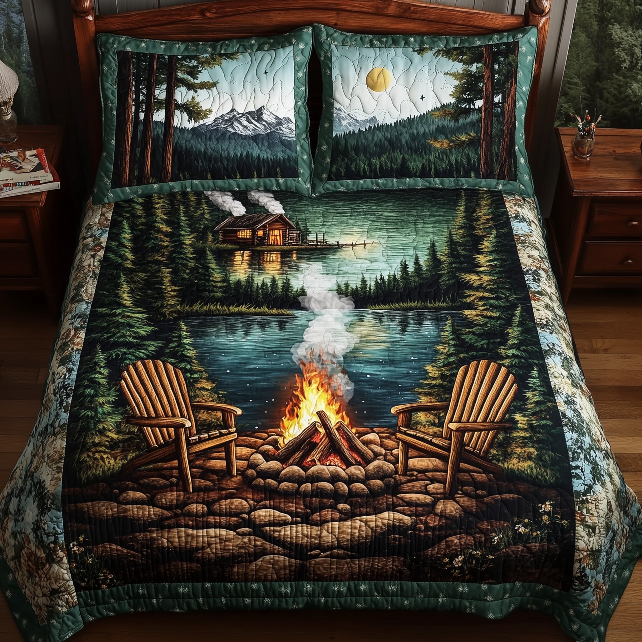 Nature Retreat Quilted Bedding Set Duvet Cover Bedspread Camping Gifts For Men