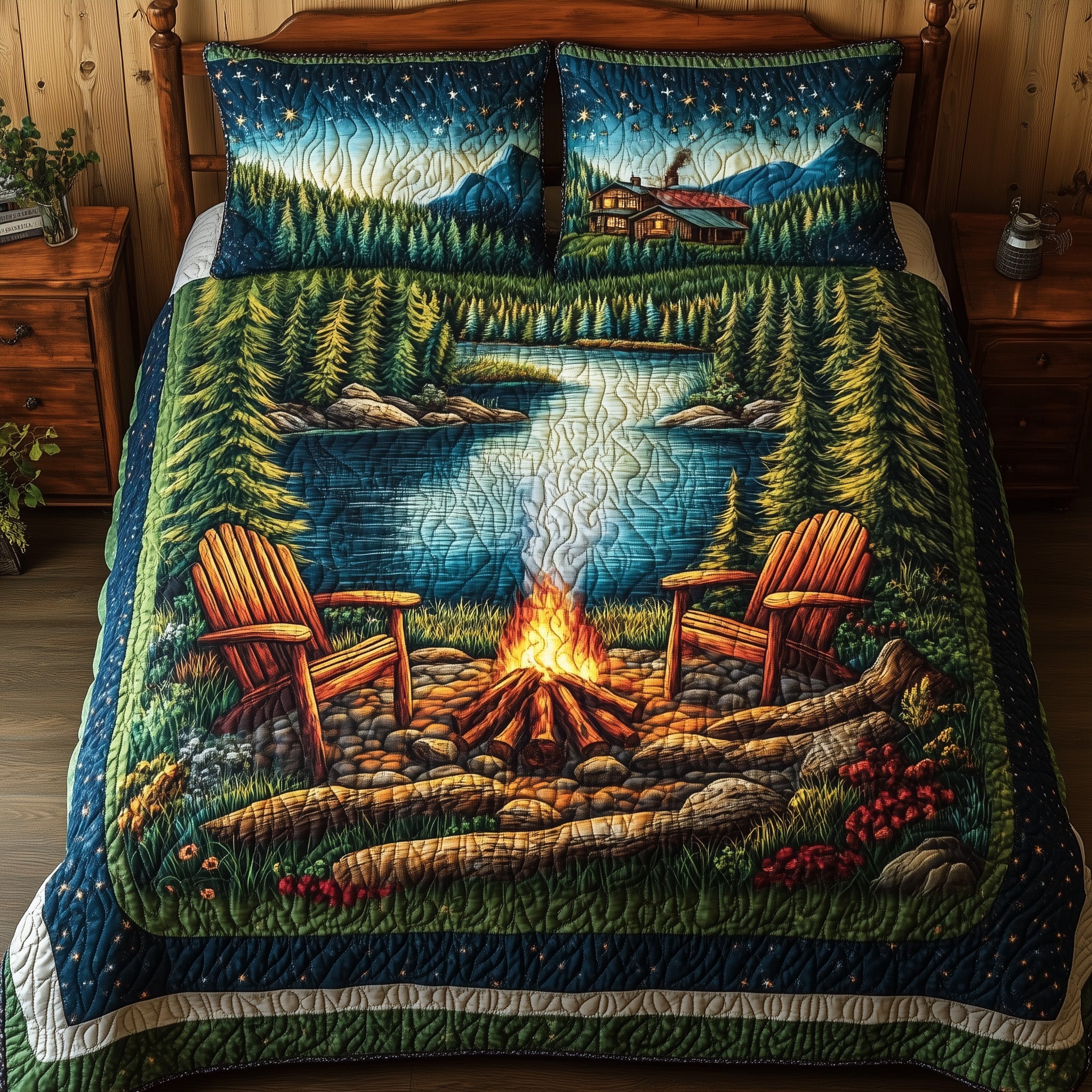 Nature Retreat Quilted Bedding Set Duvet Cover Bedspread Cute Camping Gifts