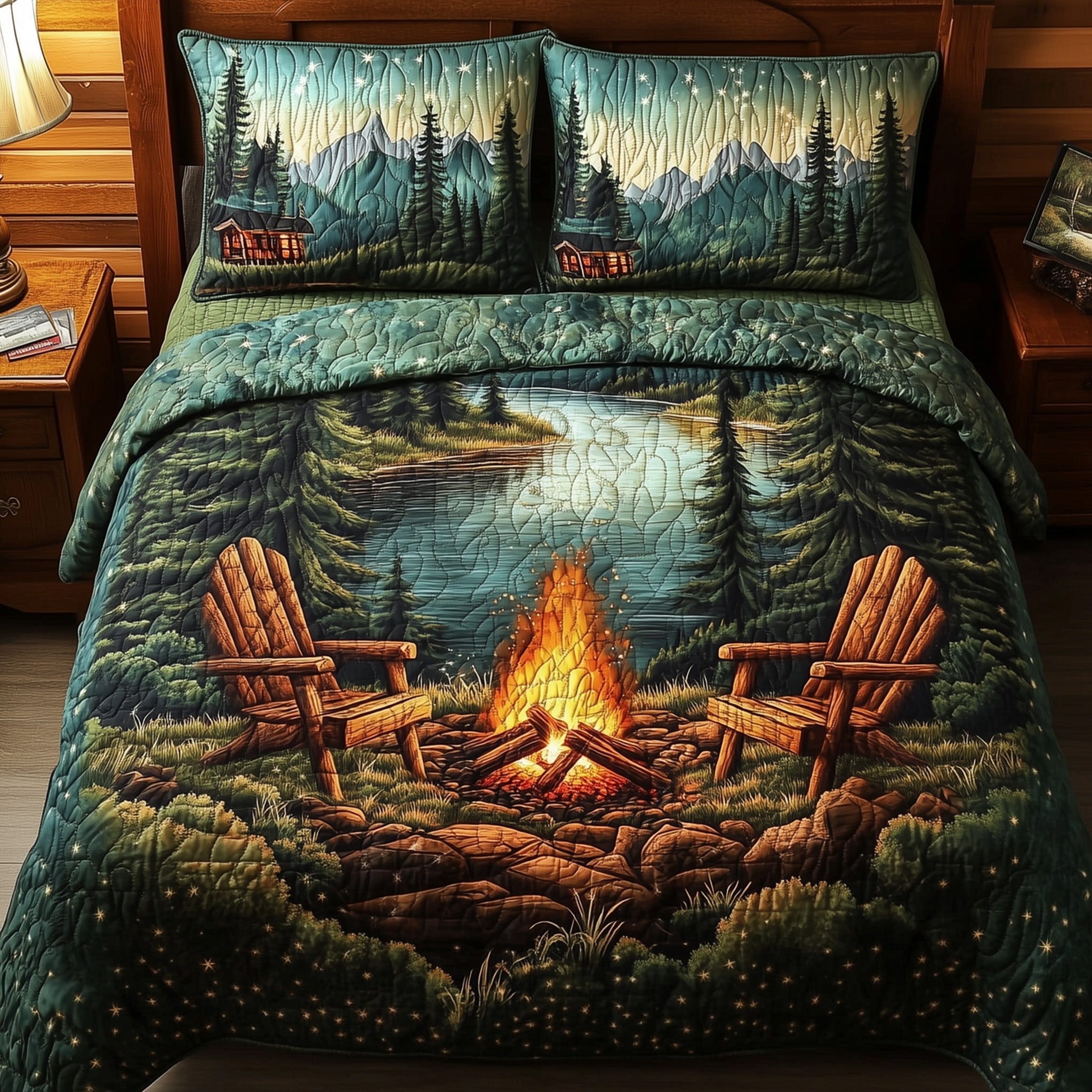 Nature Retreat Quilted Bedding Set Duvet Cover Bedspread Gifts For People With Campers