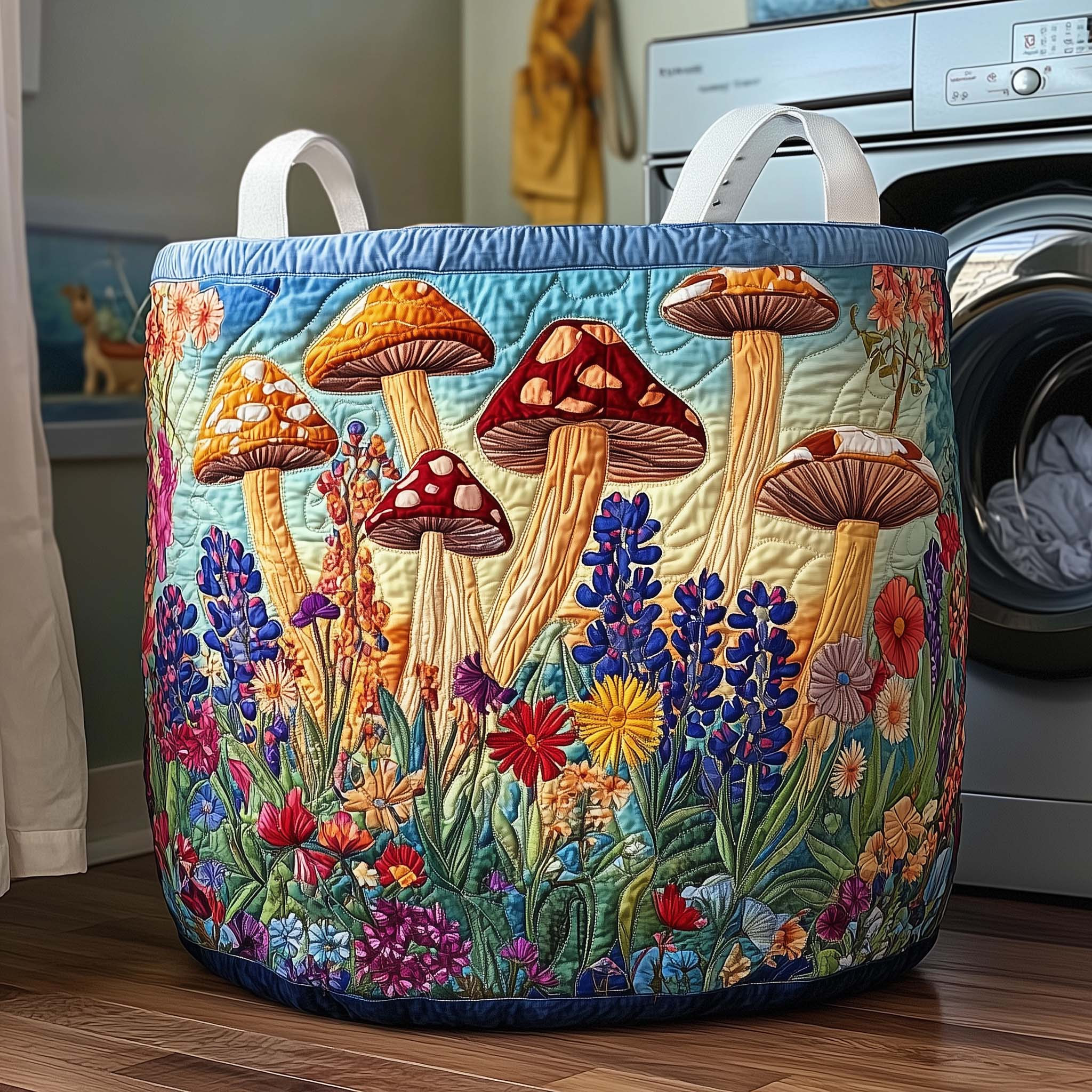 Nature Serenity Quilted Laundry Basket Natural Home Decorations Gifts For Mushroom Lovers