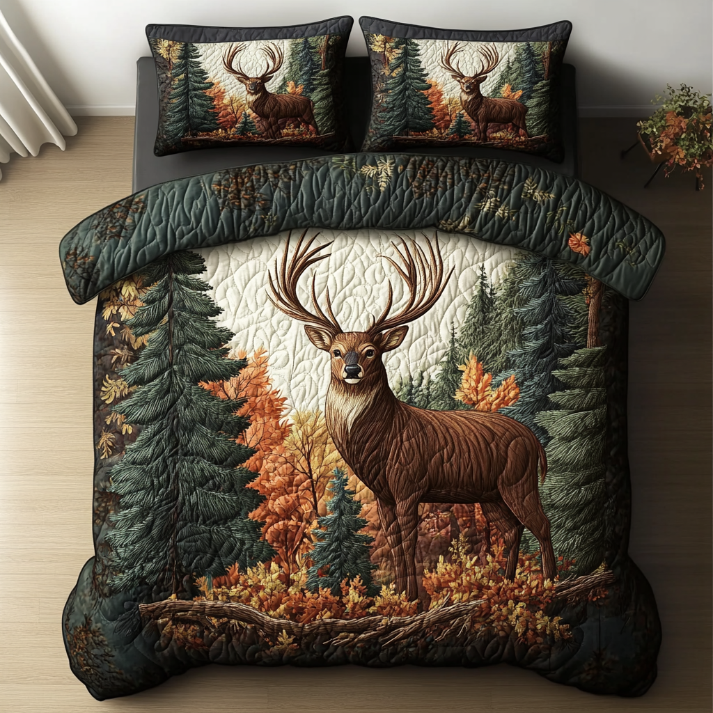 Nature Spirit Quilted Bedding Set Holiday Duvet Covers Cool Gifts For Deer Hunters